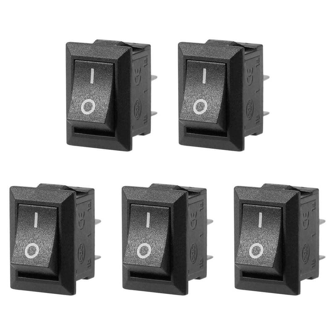 Interruptor de Palanca On/Off uxcell 5PCS 250V 6A 2 Pines Negro