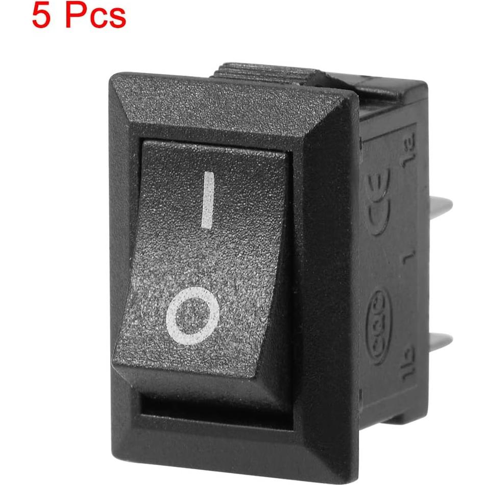 Interruptor de Palanca On/Off uxcell 5PCS 250V 6A 2 Pines Negro
