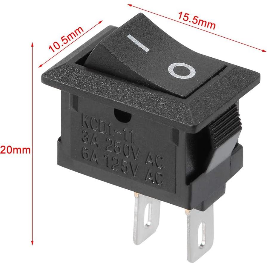 Interruptor de Palanca On/Off uxcell 5PCS 250V 6A 2 Pines Negro
