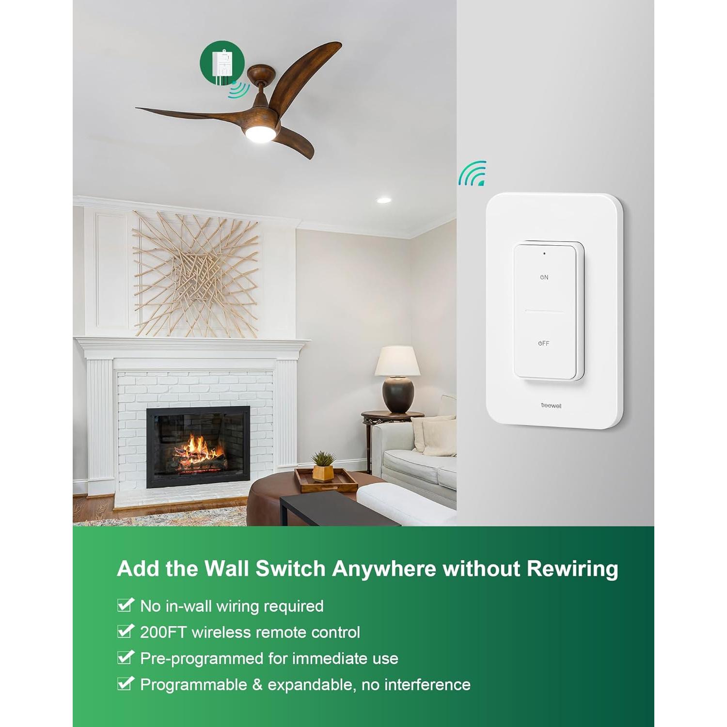 Kit Interruptor Luz Inalámbrico Treewell TWLS11A 200FT