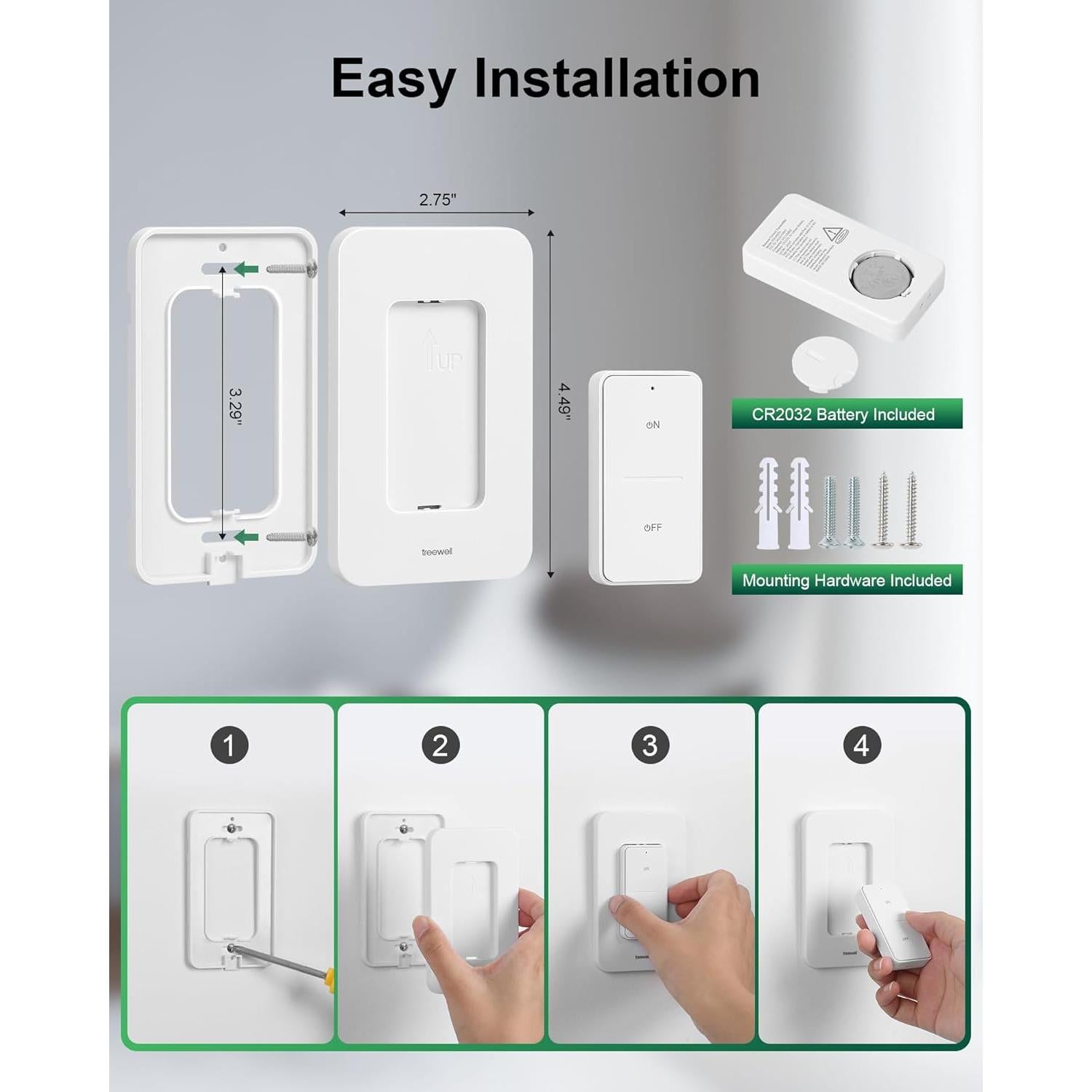 Kit Interruptor Luz Inalámbrico Treewell TWLS11A 200FT