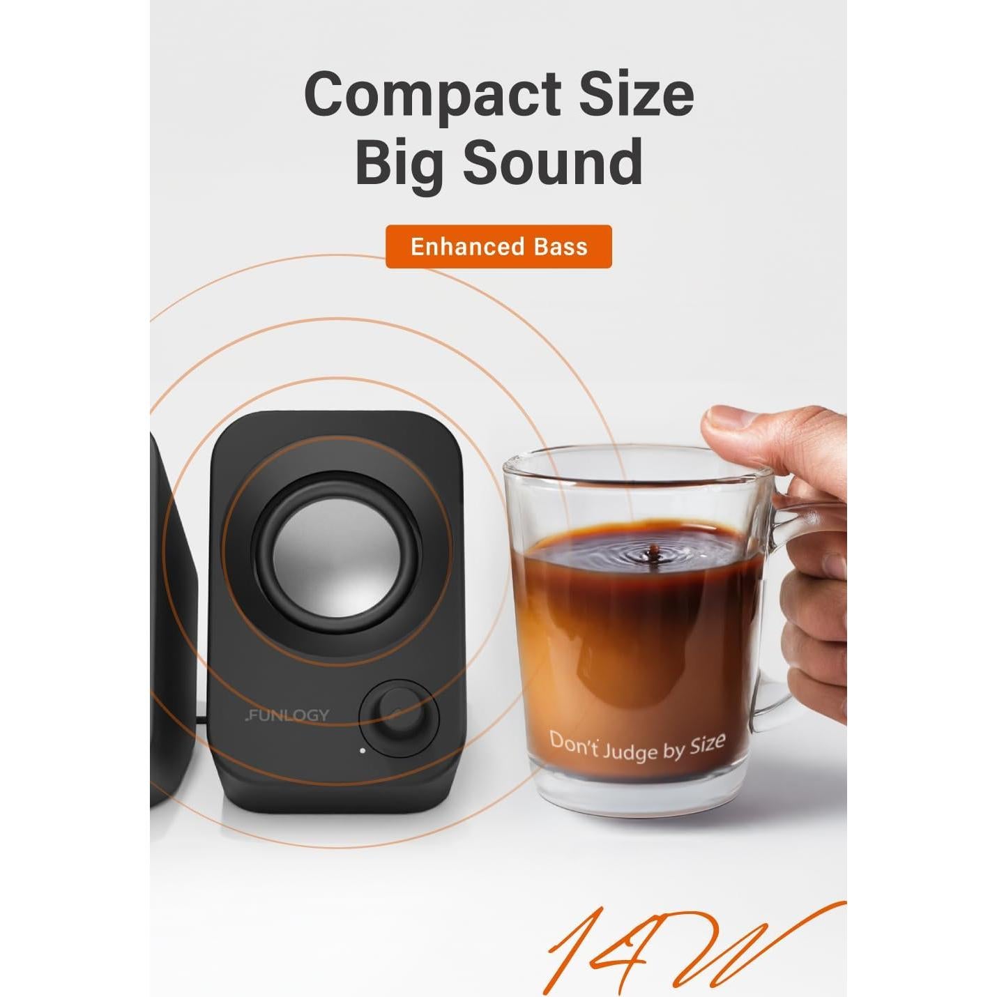 Altavoz Estéreo FUNLOGY 14W USB Compacto Negro