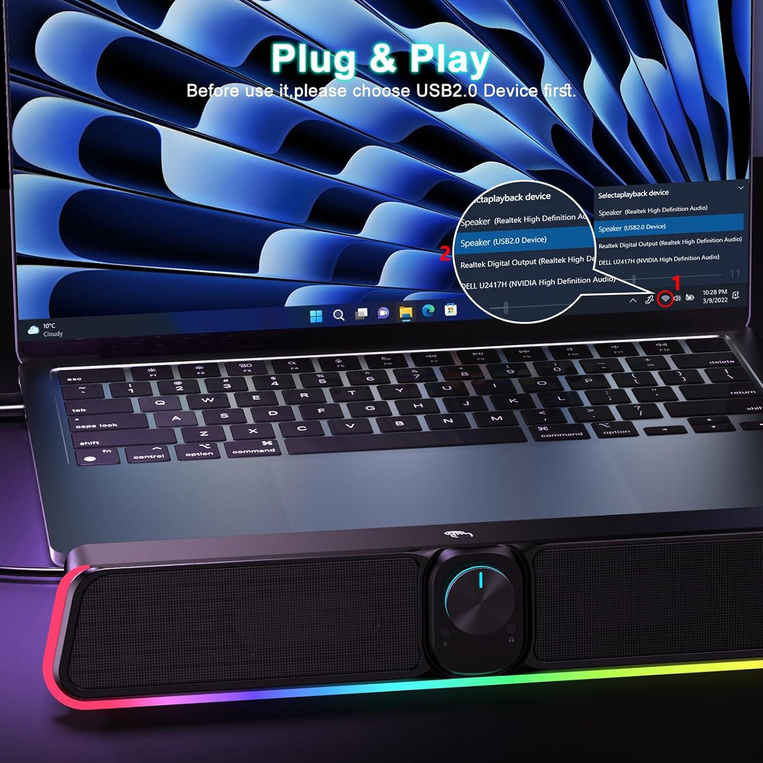 Barra de Sonido USB Bluetooth BUSP-HYY E-3568 con RGB 2.0