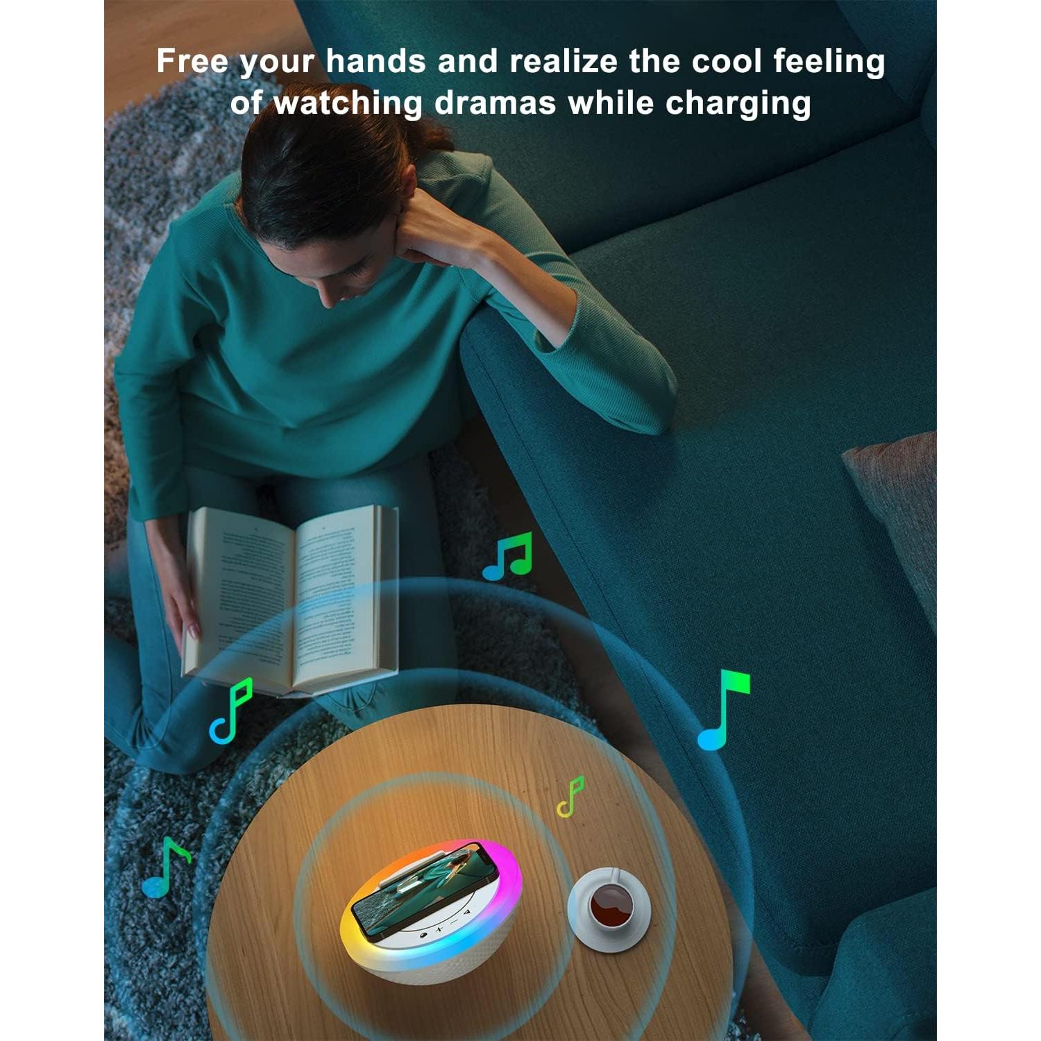 Altavoz Bluetooth 4-en-1 SIDVAR con Luz Nocturna y Carga Inalámbrica