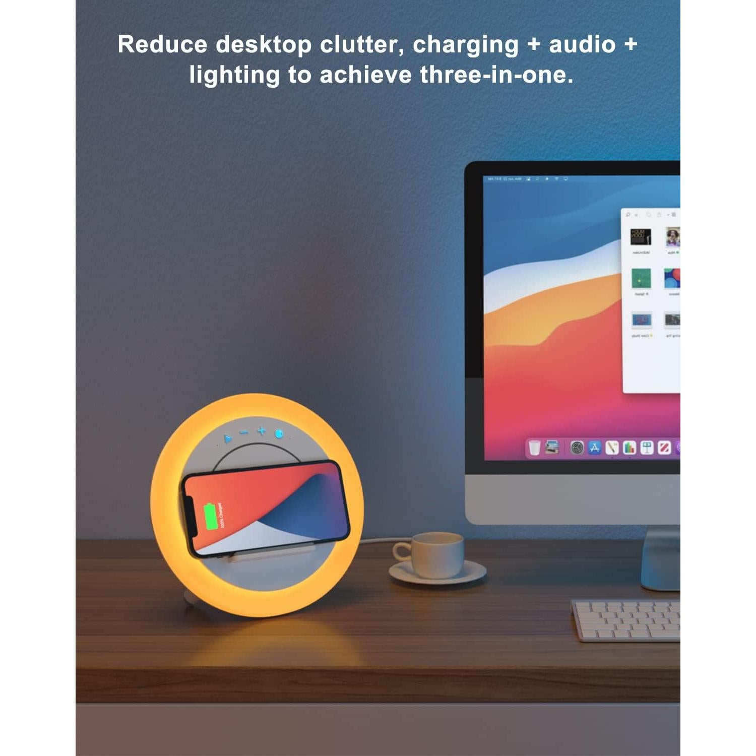 Altavoz Bluetooth 4-en-1 SIDVAR con Luz Nocturna y Carga Inalámbrica