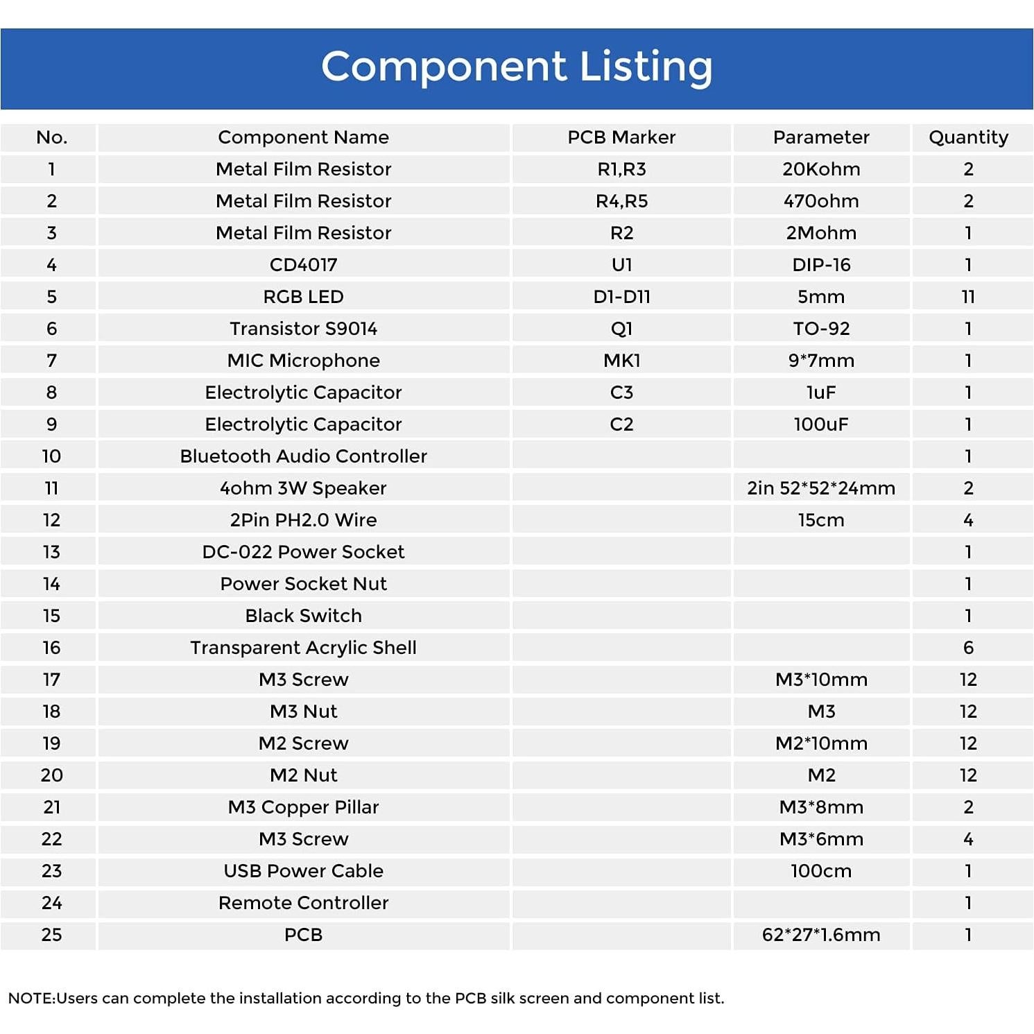 Kit de Altavoz Bluetooth DIY MiOYOOW con Luces LED Intermitentes