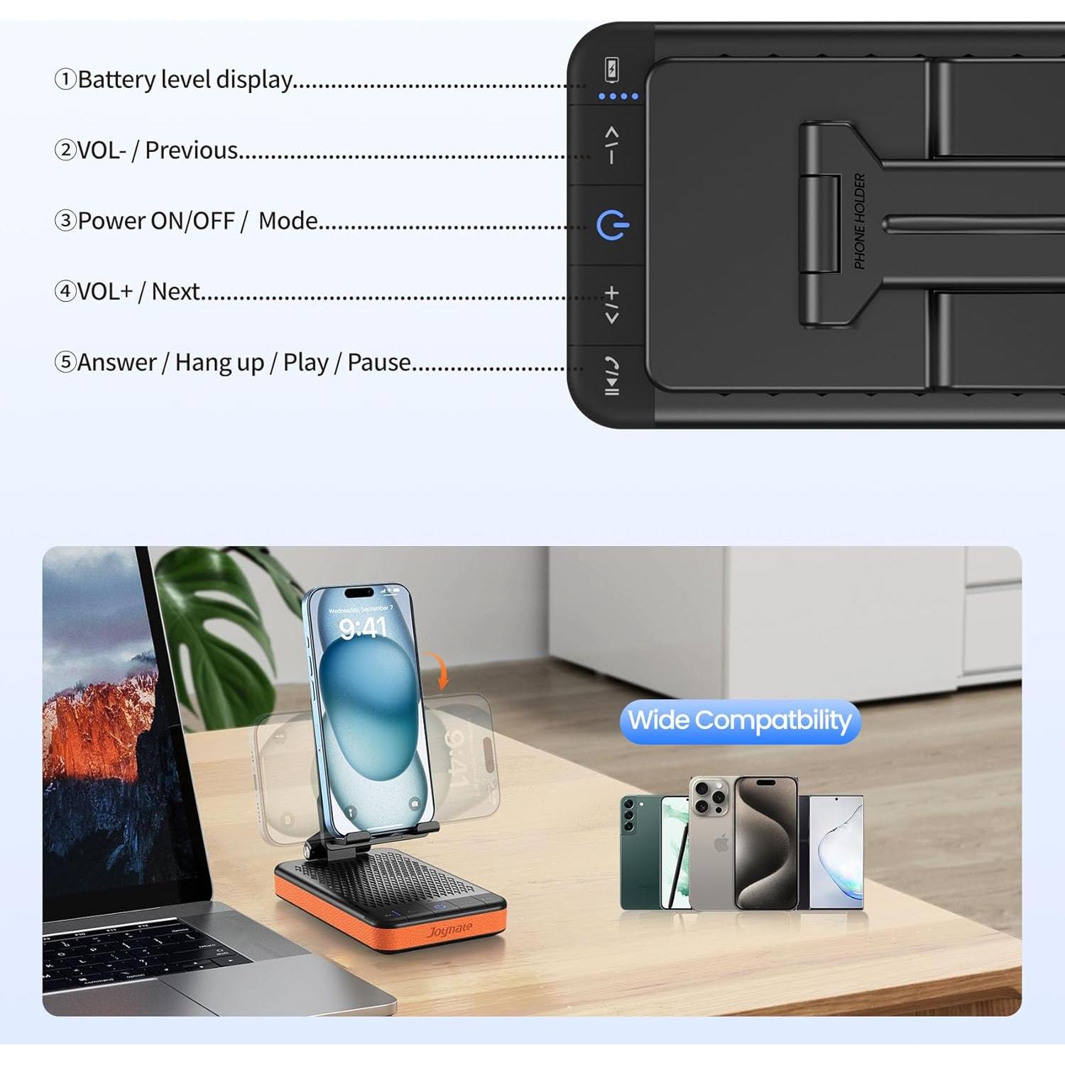 Soporte de Carga Slim Joymate 5000mAh con Altavoz Bluetooth