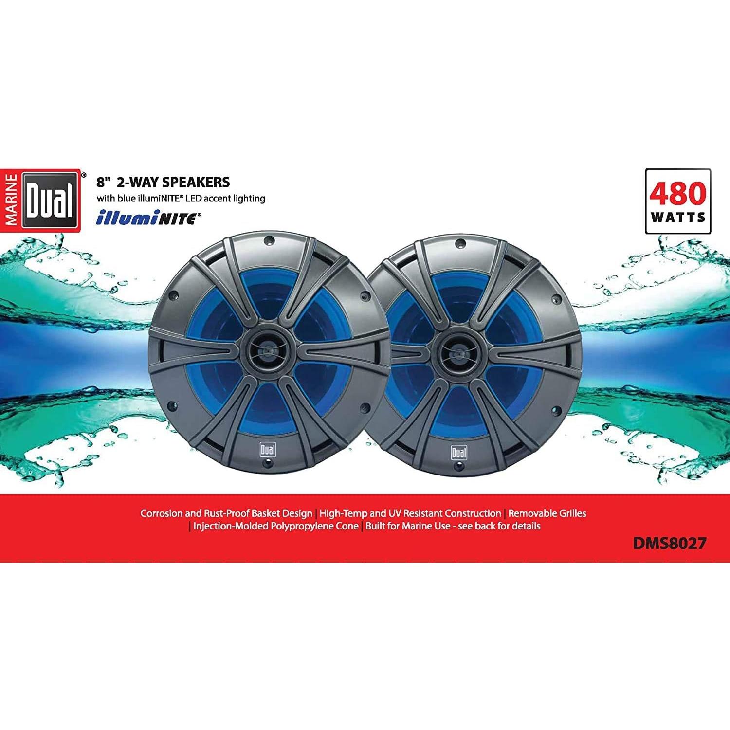 Altavoces Marinos Dual Electronics DMS8027 8" 2 Vías LED Azul