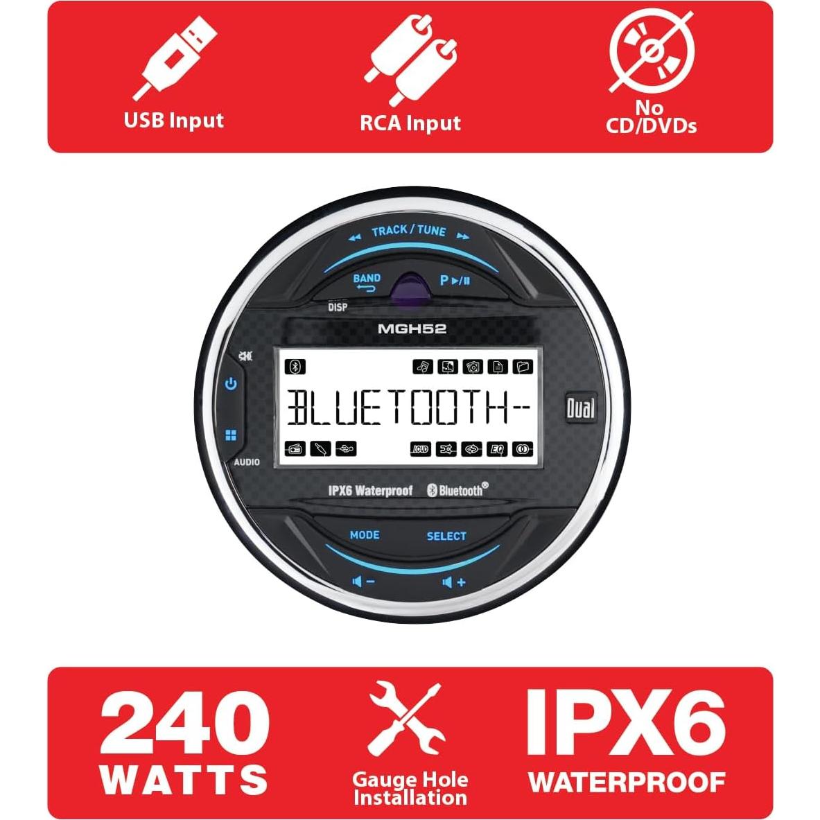 Receptor de Medios Marino Dual MXPGH52 con Bluetooth y Altavoces 6.5"