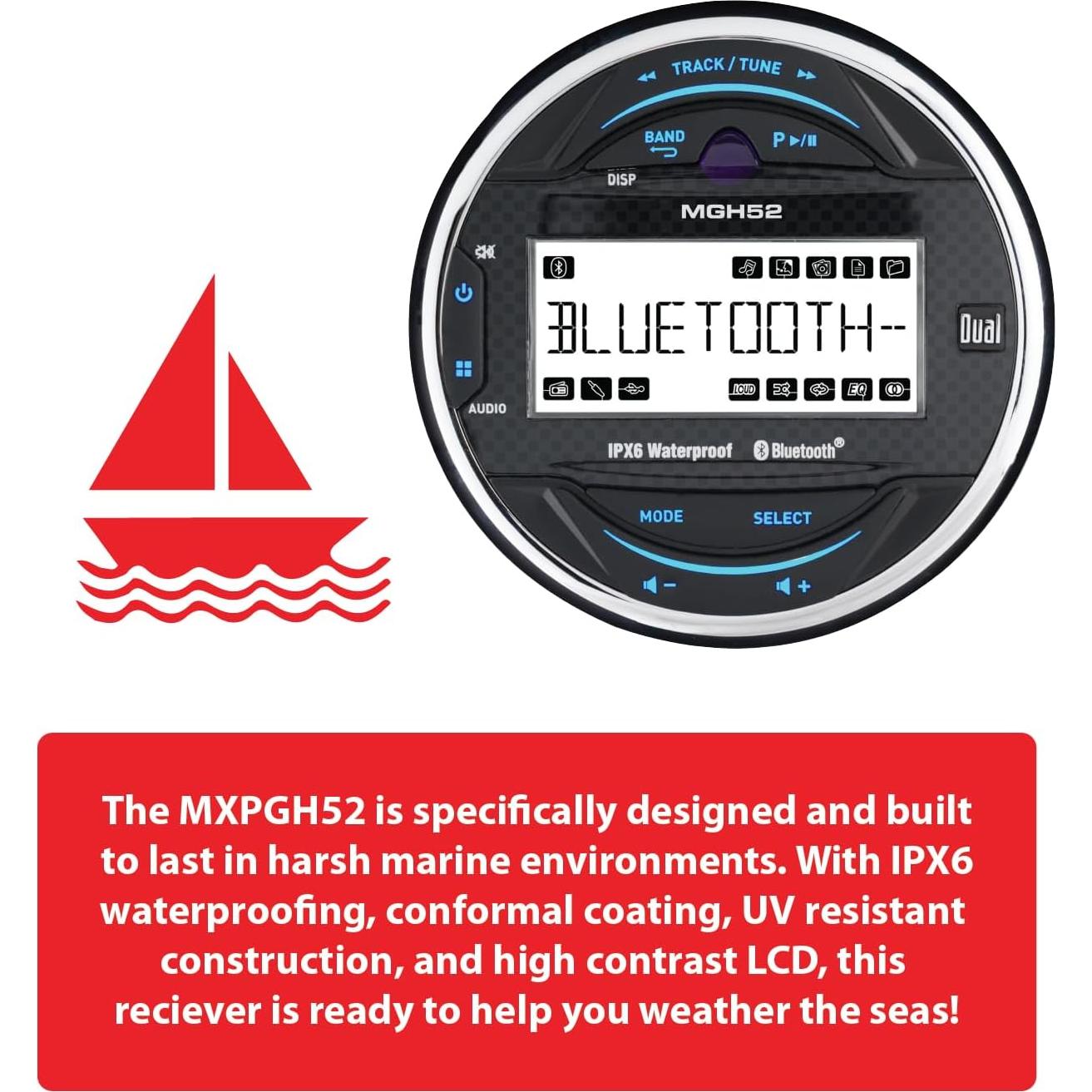 Receptor de Medios Marino Dual MXPGH52 con Bluetooth y Altavoces 6.5"