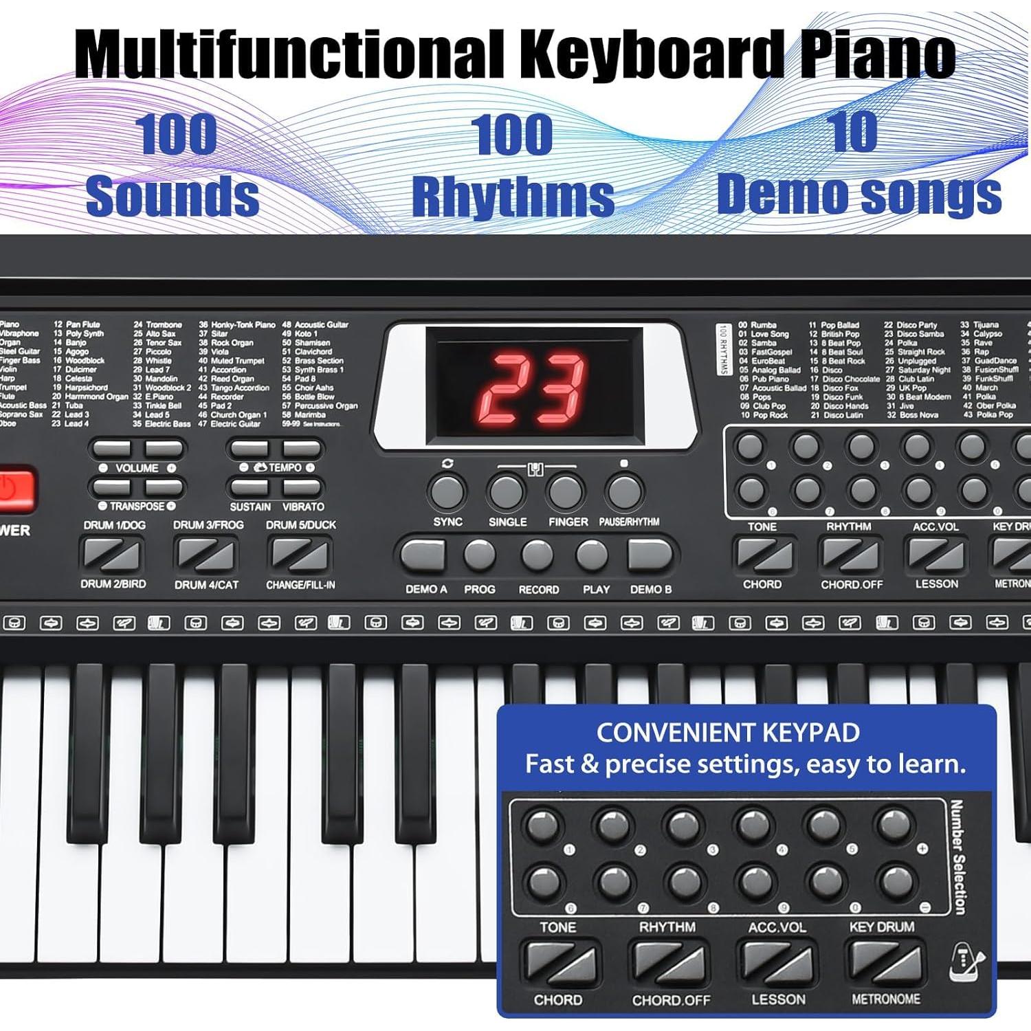 Piano Teclado Electrónico Portátil HERTMUN 61 Teclas Negro