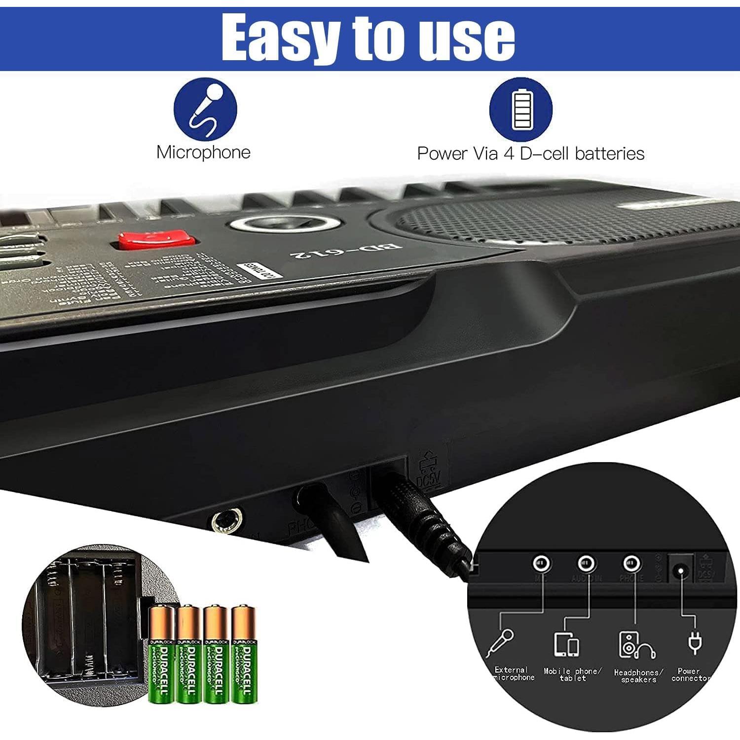 Piano Teclado Electrónico Portátil HERTMUN 61 Teclas Negro