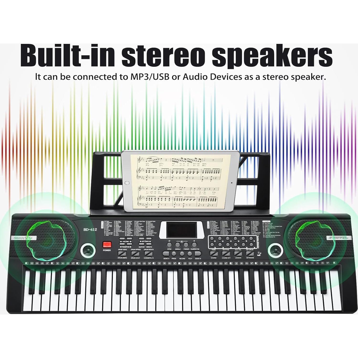 Piano Teclado Electrónico Portátil HERTMUN 61 Teclas Negro