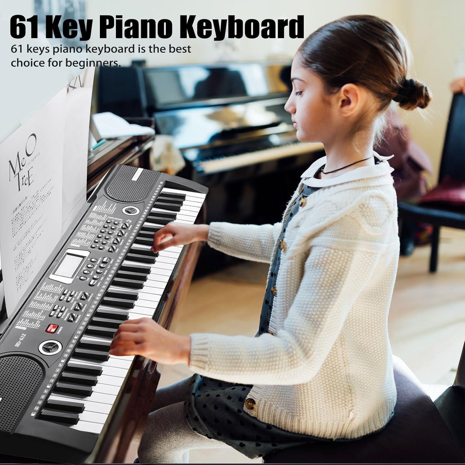 Piano Teclado Electrónico Portátil HERTMUN 61 Teclas Negro