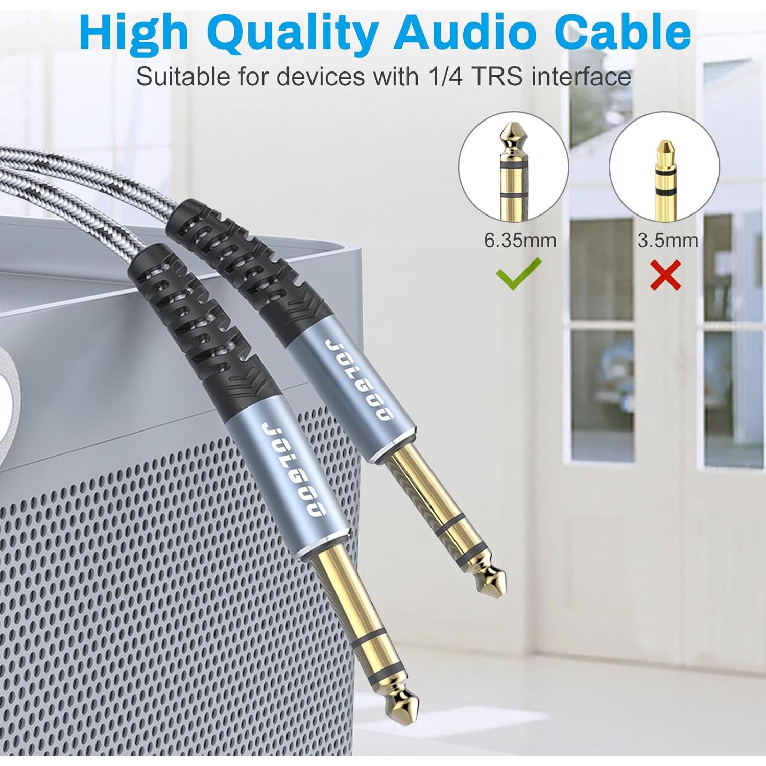 Cable TRS 1/4" JOLGOO 15 pies 2-Pack para Guitarra y Teclado