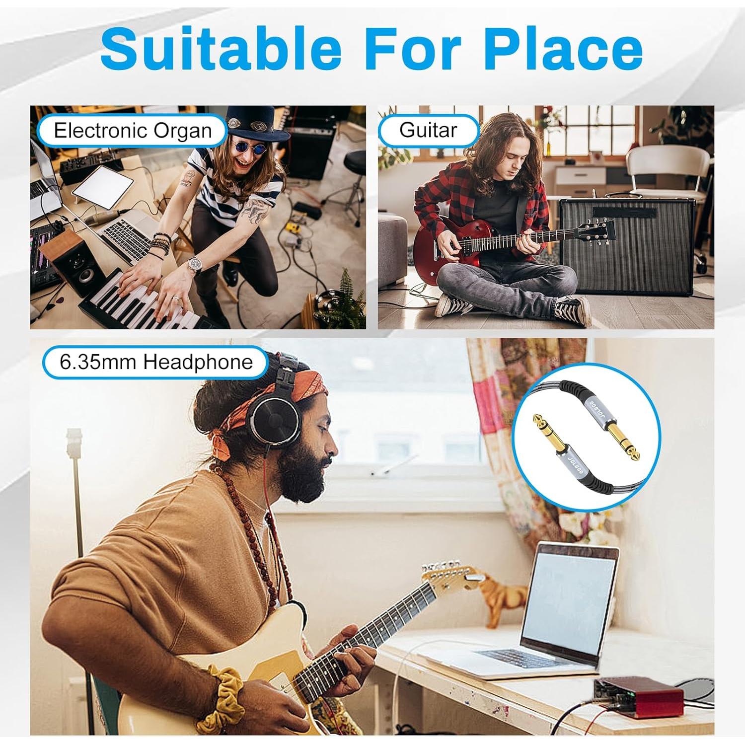 Cable TRS 1/4" JOLGOO 15 pies 2-Pack para Guitarra y Teclado