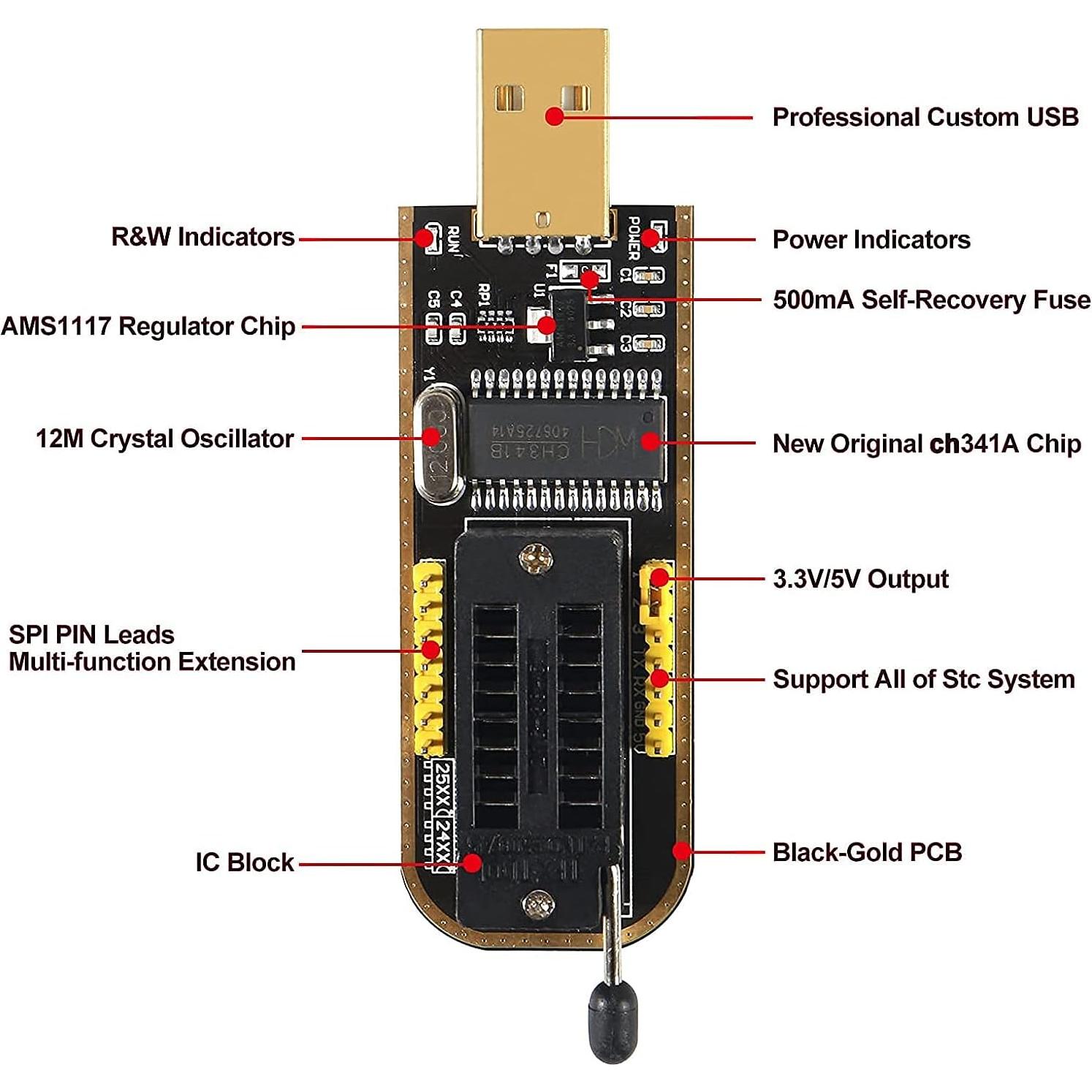 Programador USB CH341A para EEPROM Flash BIOS + Adaptador 1.8V