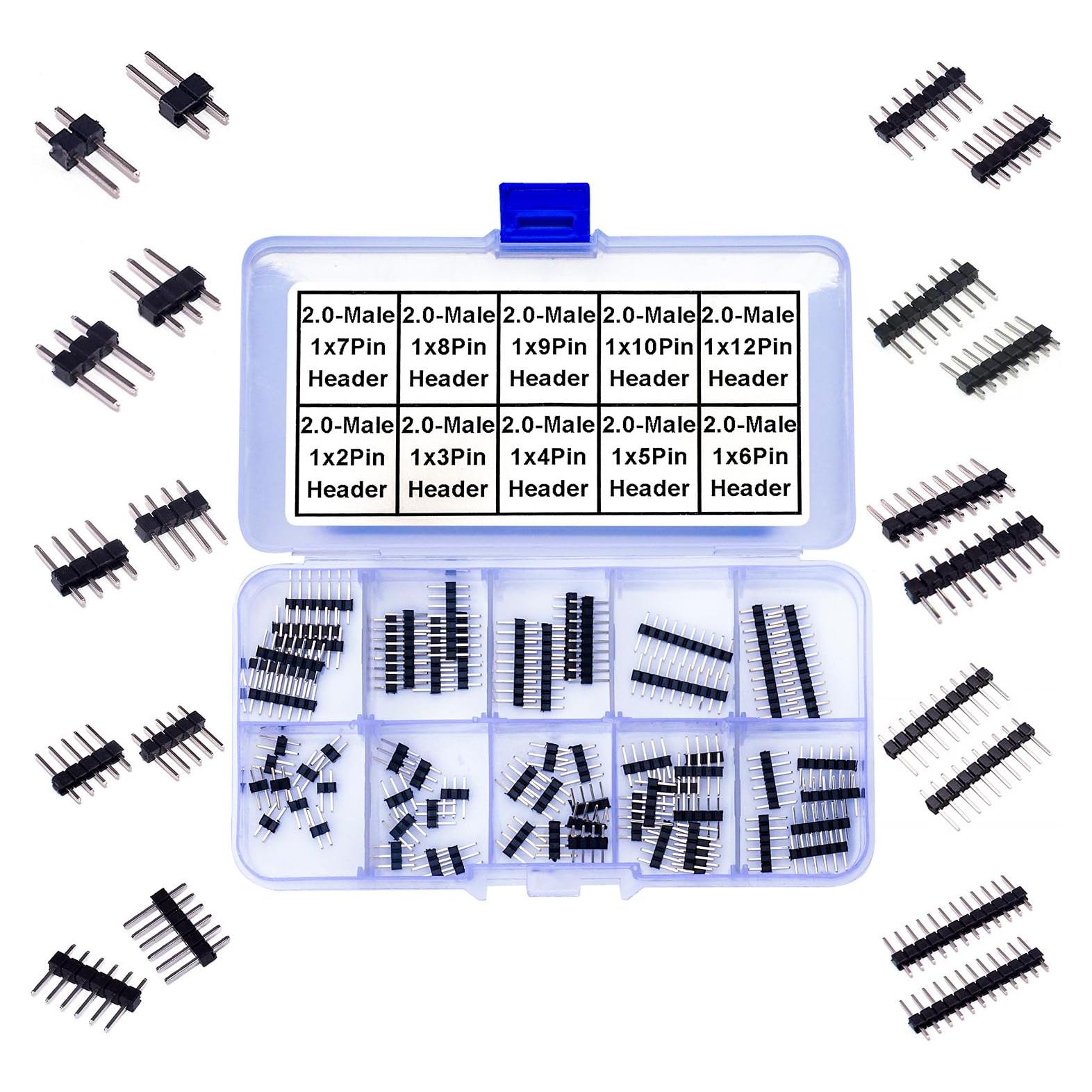 Conectores de Pin 2.0mm Macho 180° - Kit 63pcs para PCB