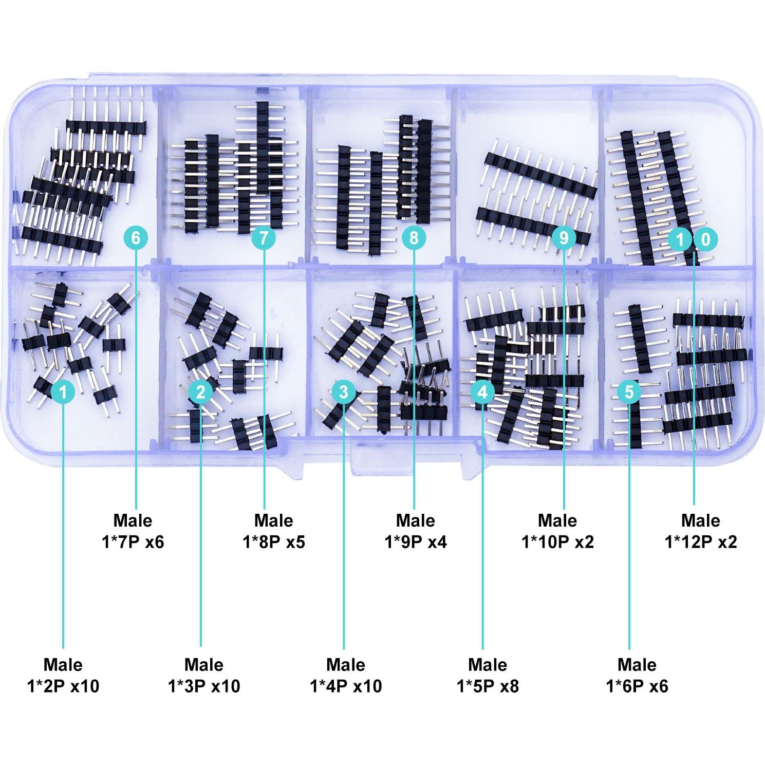 Conectores de Pin 2.0mm Macho 180° - Kit 63pcs para PCB
