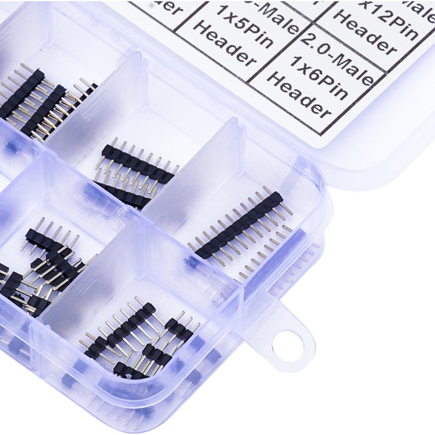 Conectores de Pin 2.0mm Macho 180° - Kit 63pcs para PCB