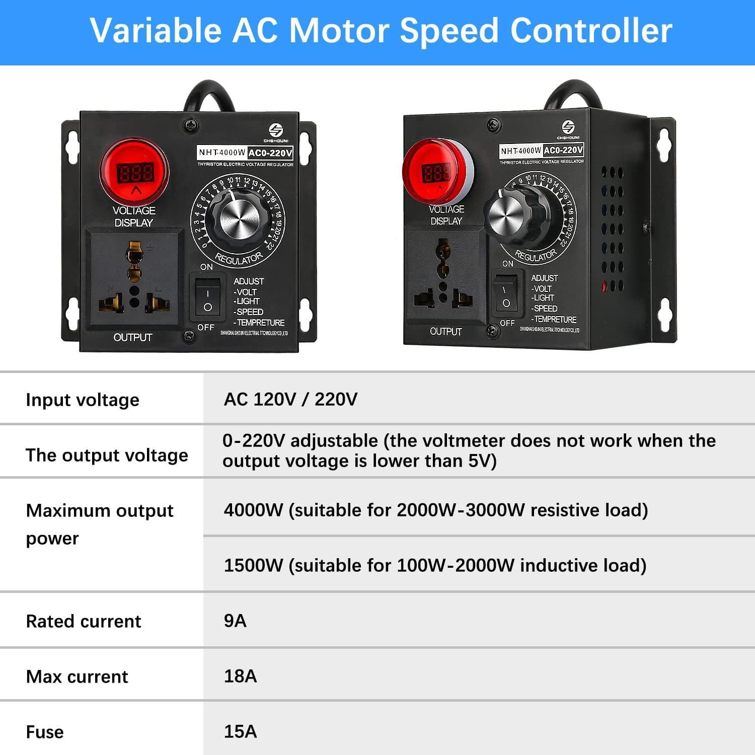 Controlador de Velocidad Variable AC SDRGEEK 4000W 15A 220V