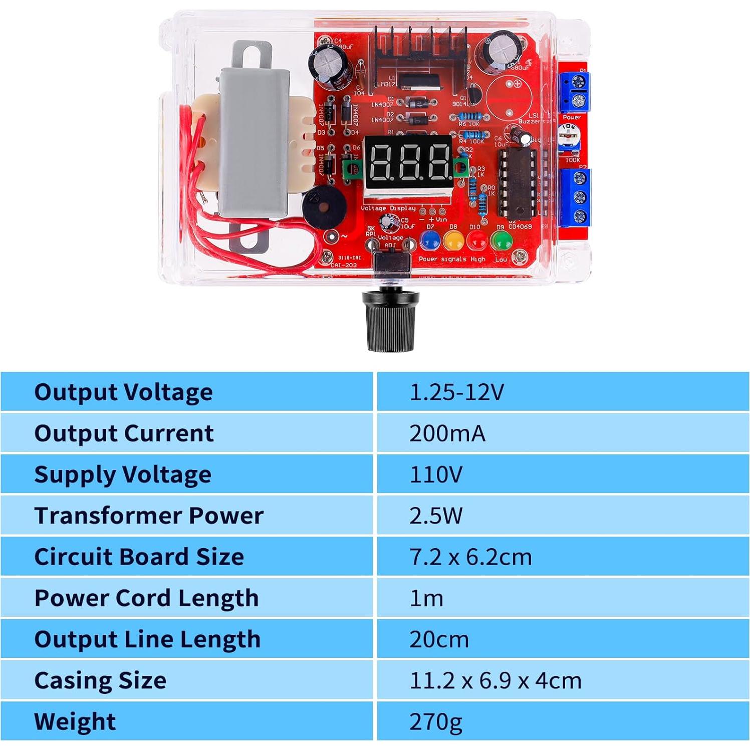 Kit Regulador de Voltaje Ajustable LM317 110V a 12V YELUFT