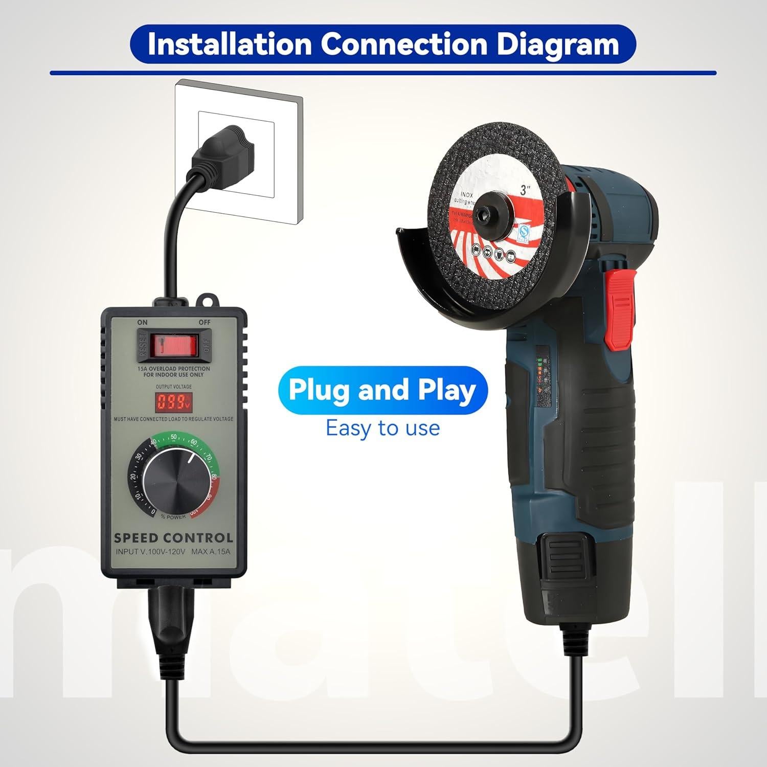 Controlador de Velocidad de Motor AC Mateell 15A Ajustable