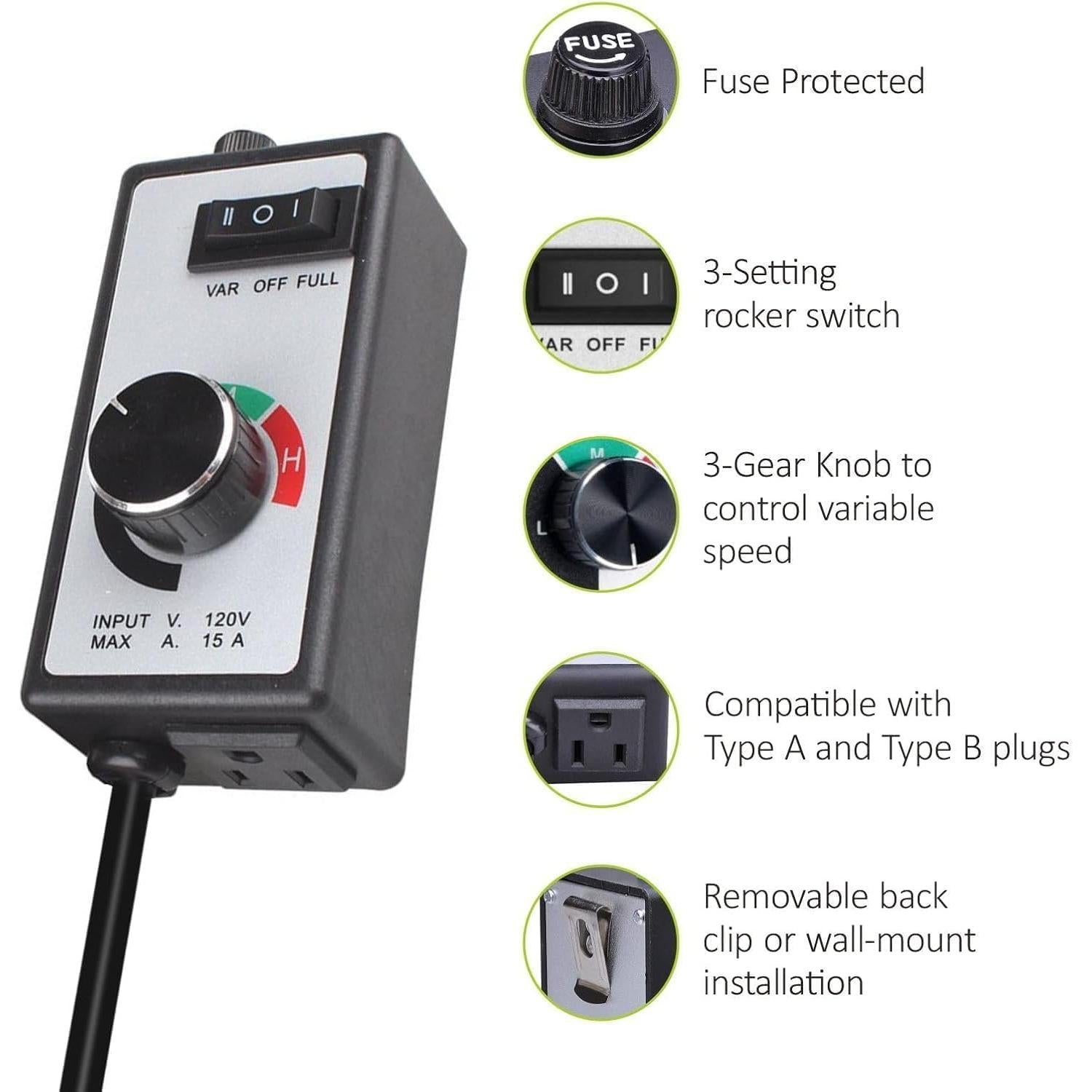 Controlador de Velocidad de Ventilador CDMALL 15A 1500W AC