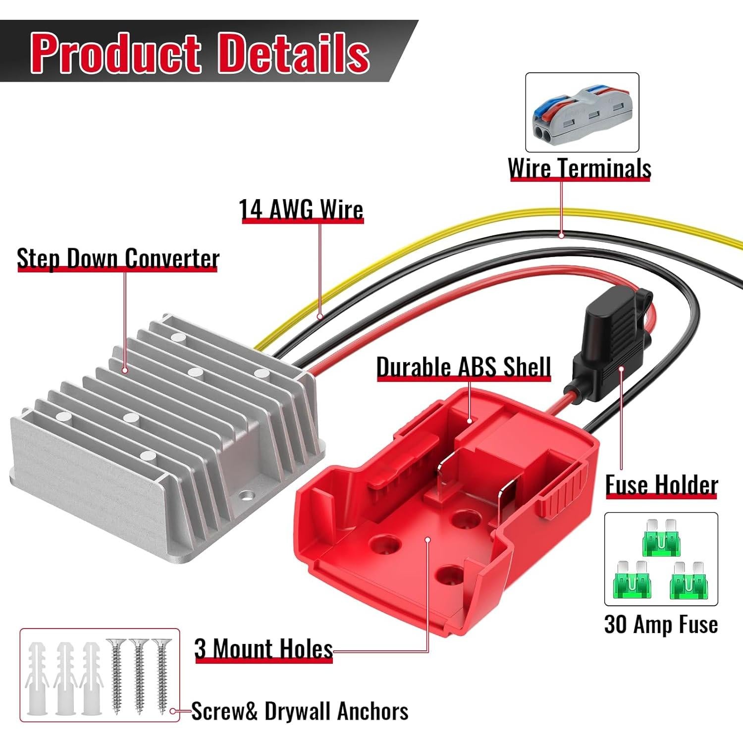 Convertidor de Voltaje Azocek 18V a 12V 20A con Fusible