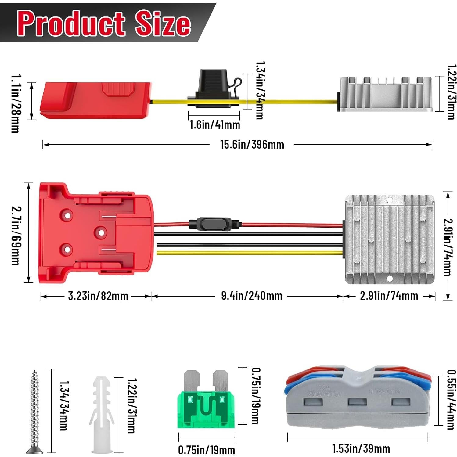 Convertidor de Voltaje Azocek 18V a 12V 20A con Fusible