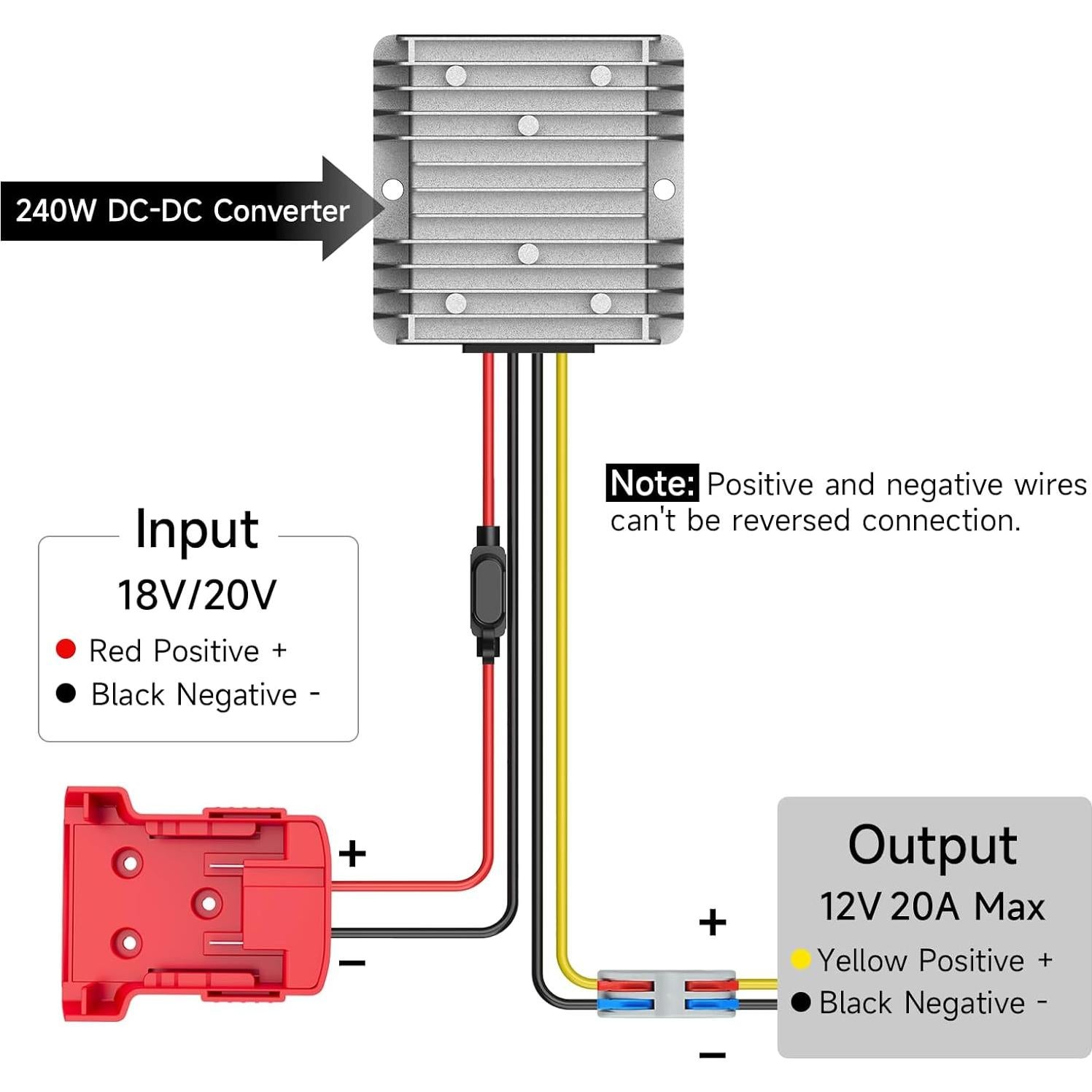 Convertidor de Voltaje Azocek 18V a 12V 20A con Fusible