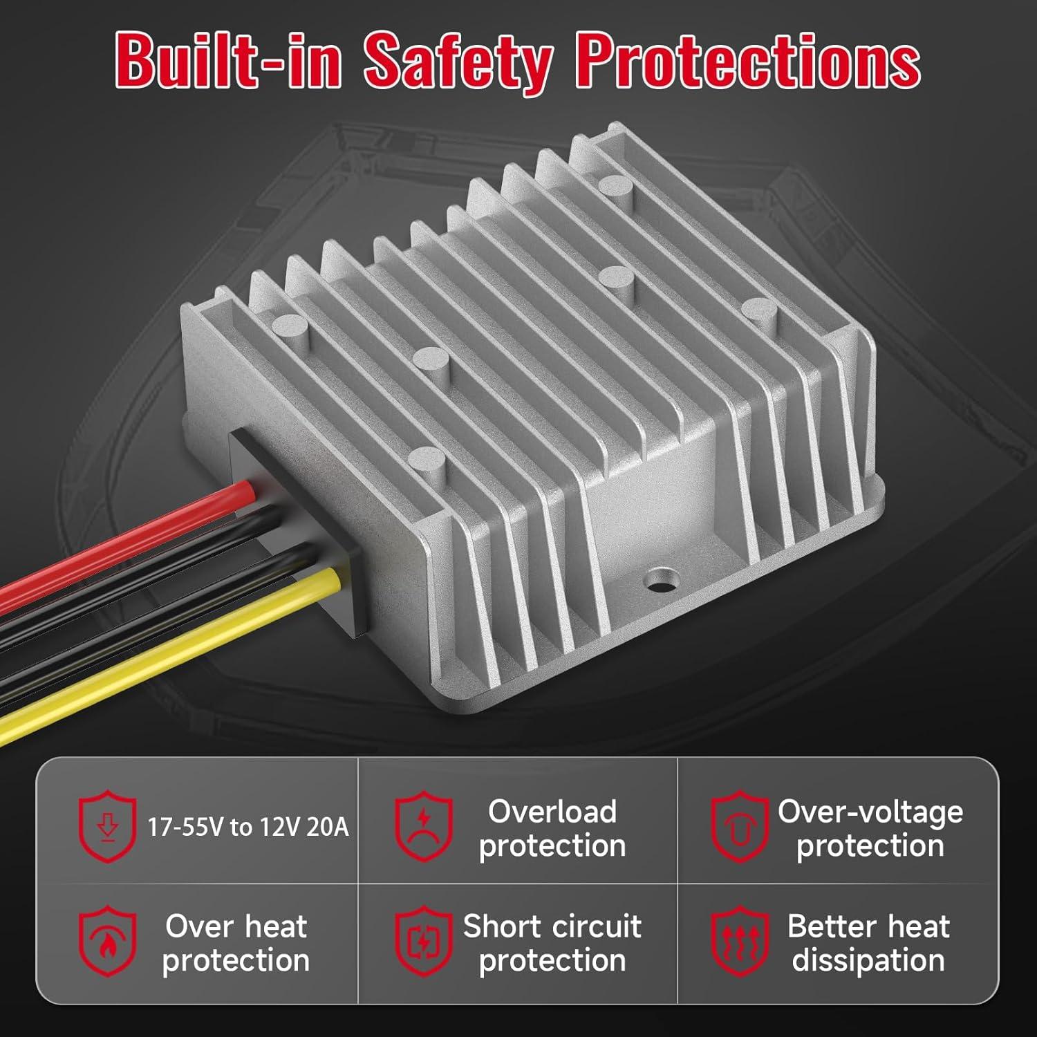 Convertidor de Voltaje Azocek 18V a 12V 20A con Fusible
