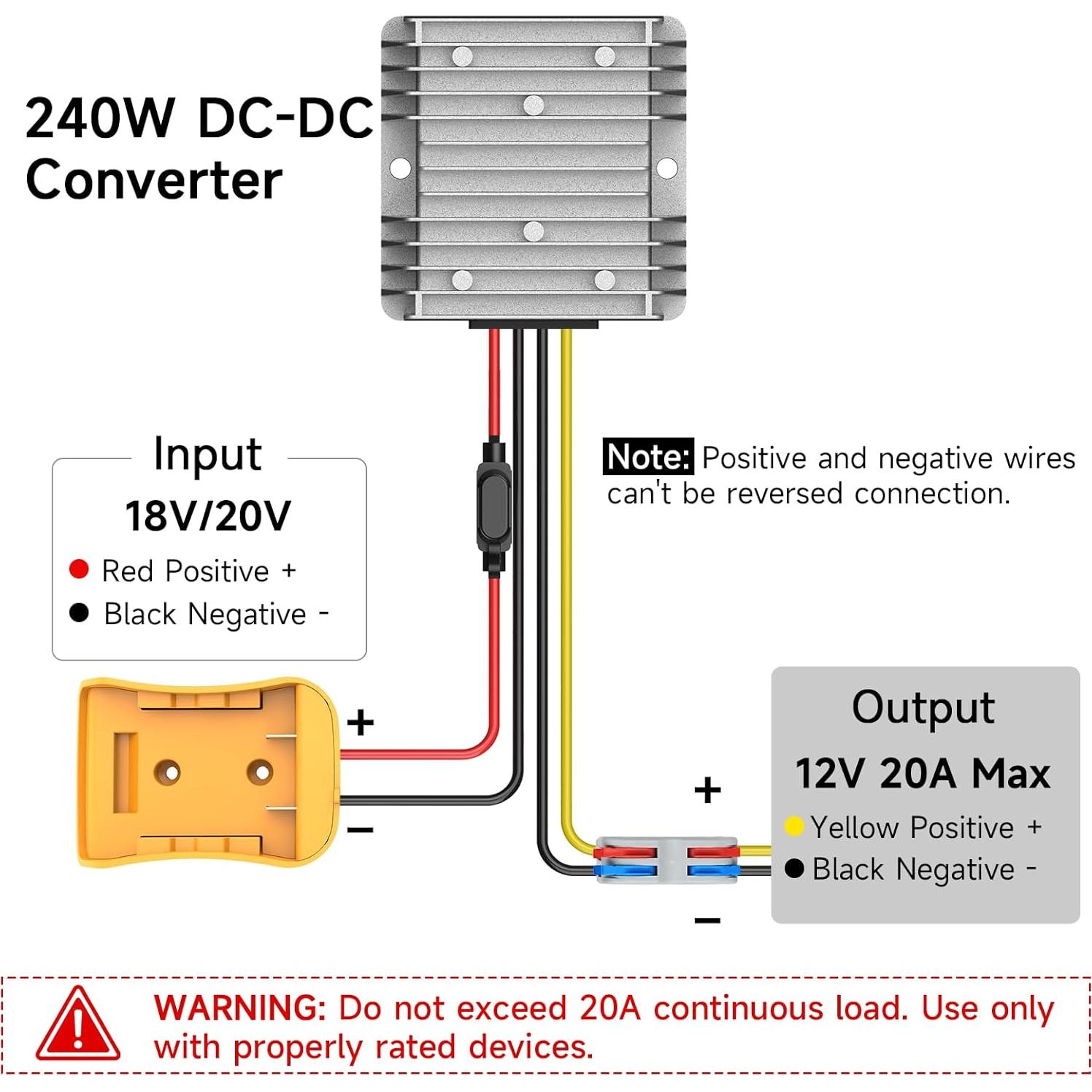 Convertidor de Voltaje 20V a 12V 20A Azocek - Adaptador Batería