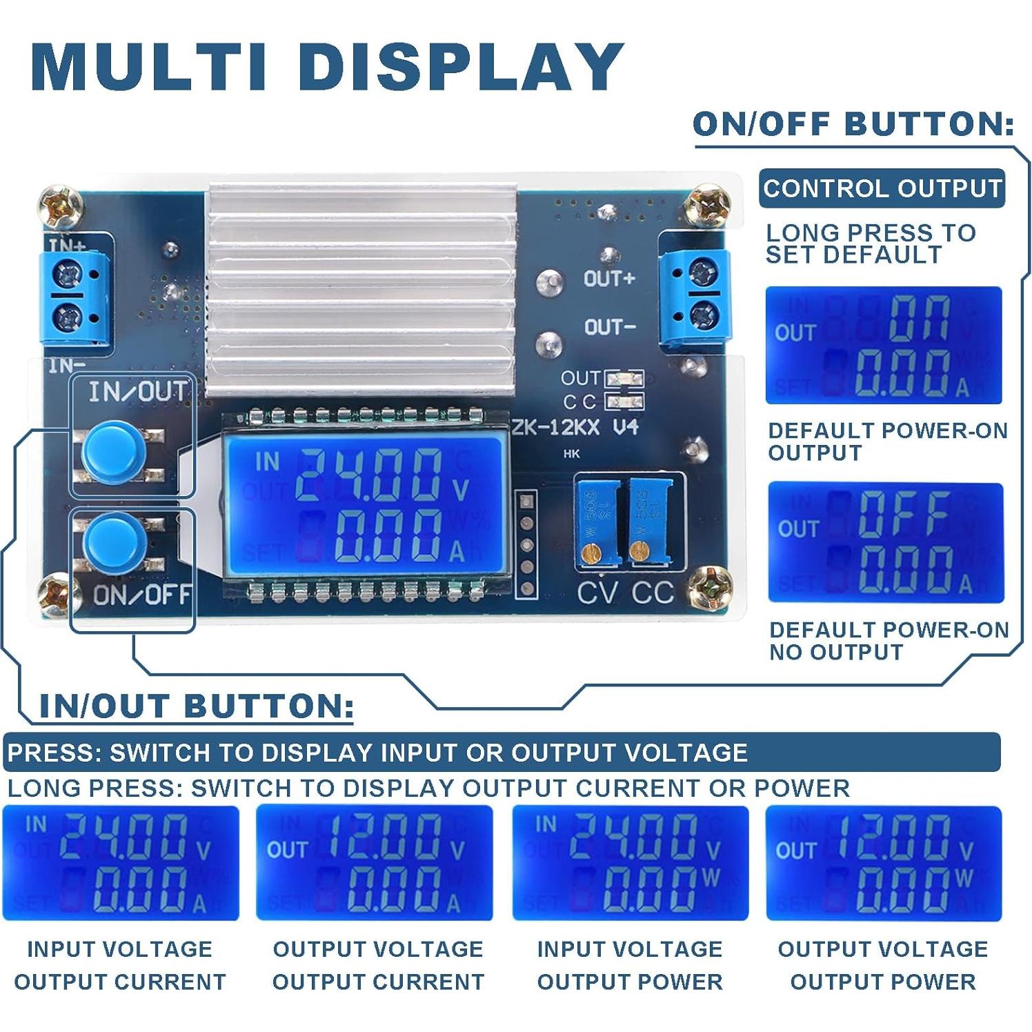 Convertidor Buck DROK 5.3-32V a 1.2-32V 12A con LCD