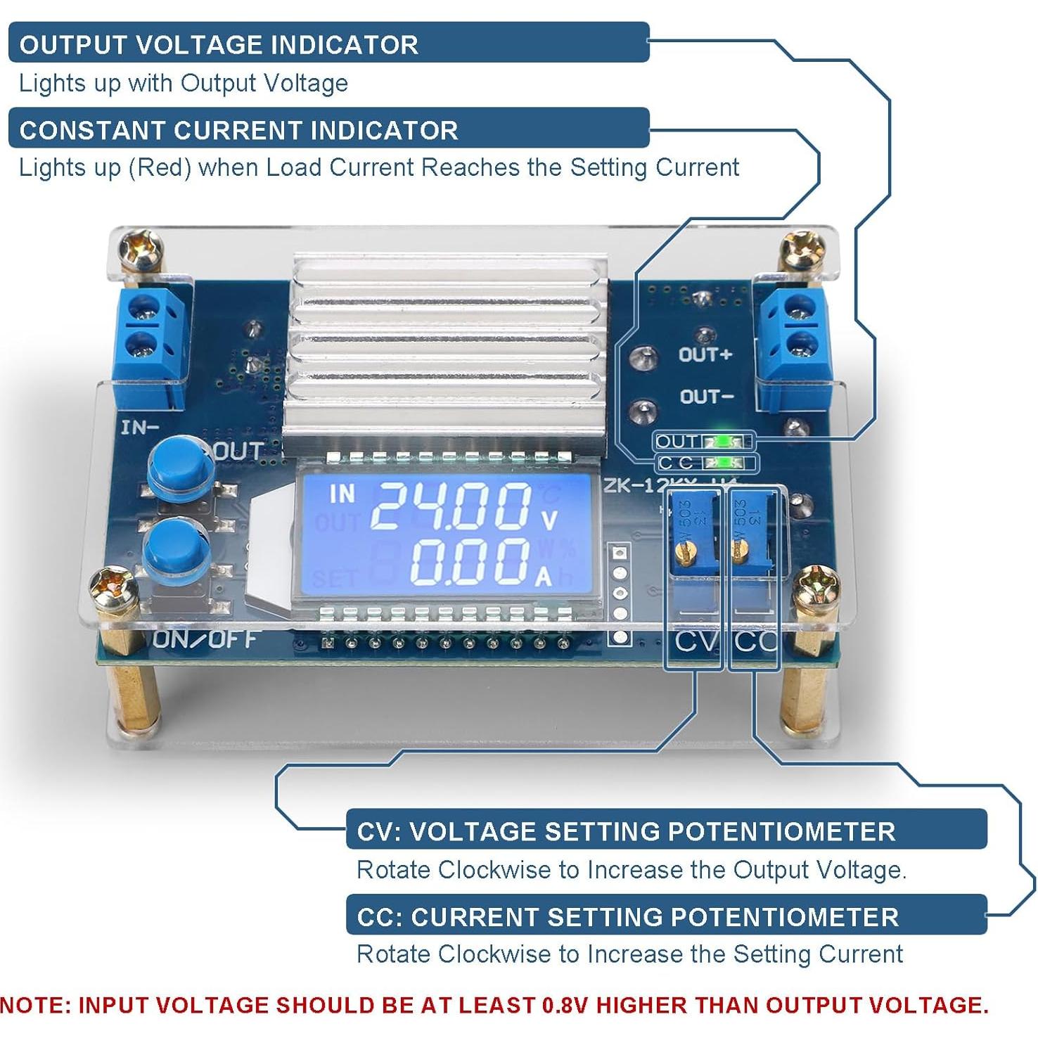 Convertidor Buck DROK 5.3-32V a 1.2-32V 12A con LCD