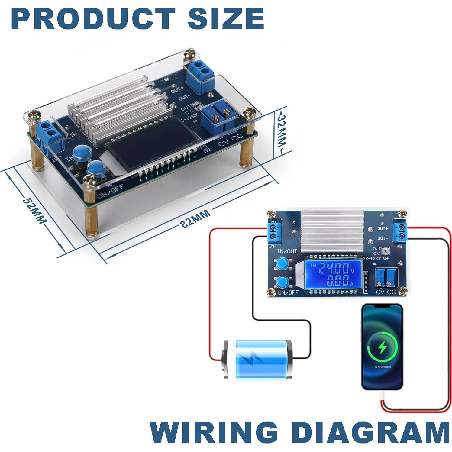 Convertidor Buck DROK 5.3-32V a 1.2-32V 12A con LCD