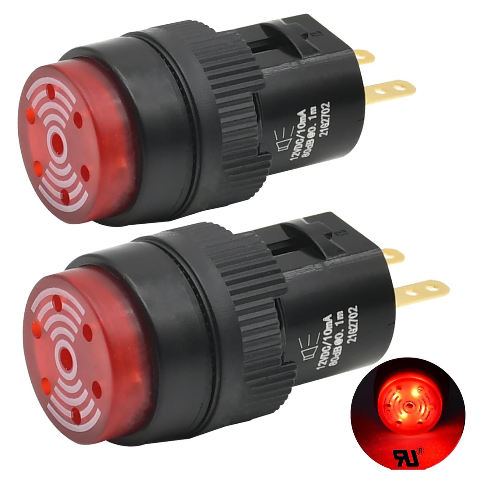 Buzzer 16MM Rojo 12V CC LED ZJWZJH 2Pcs Alarma Panel