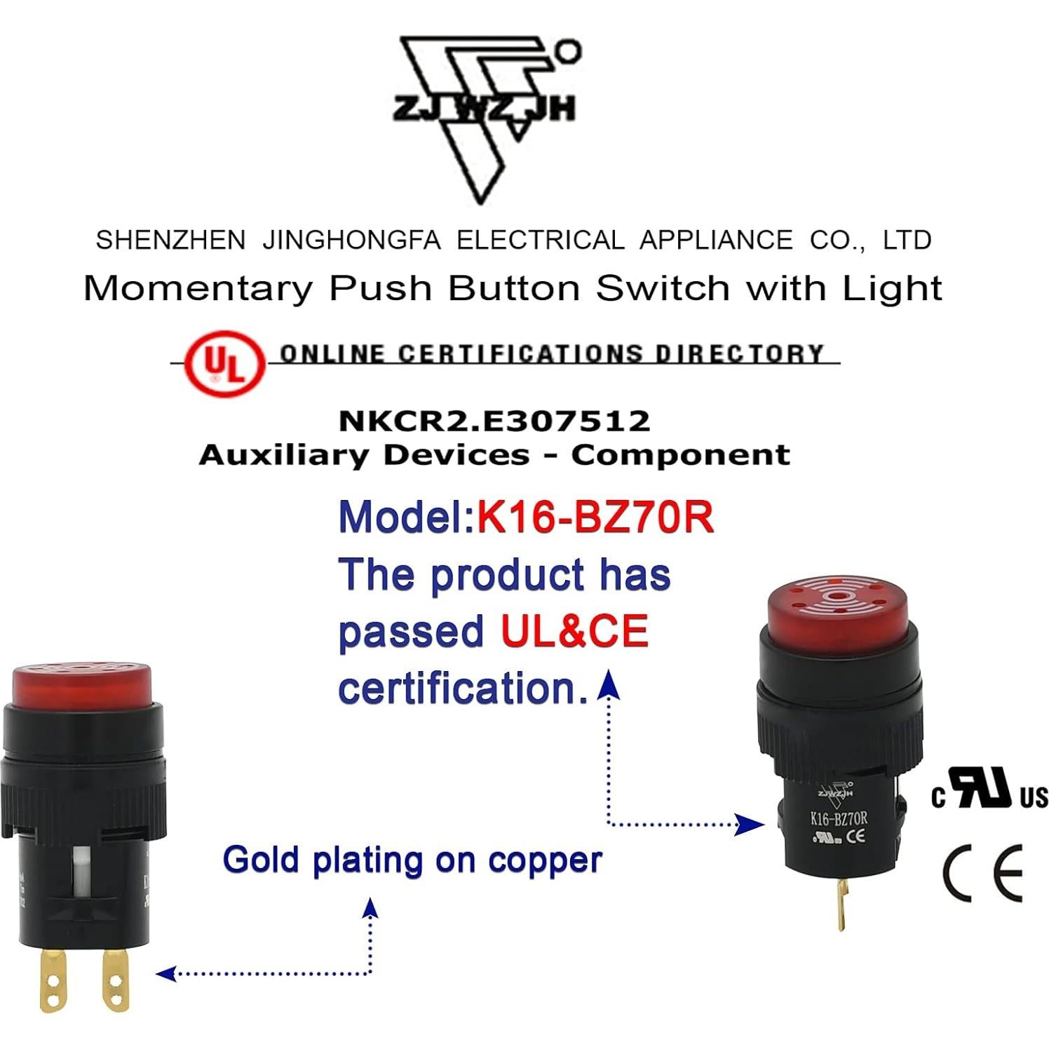 Buzzer 16MM Rojo 12V CC LED ZJWZJH 2Pcs Alarma Panel