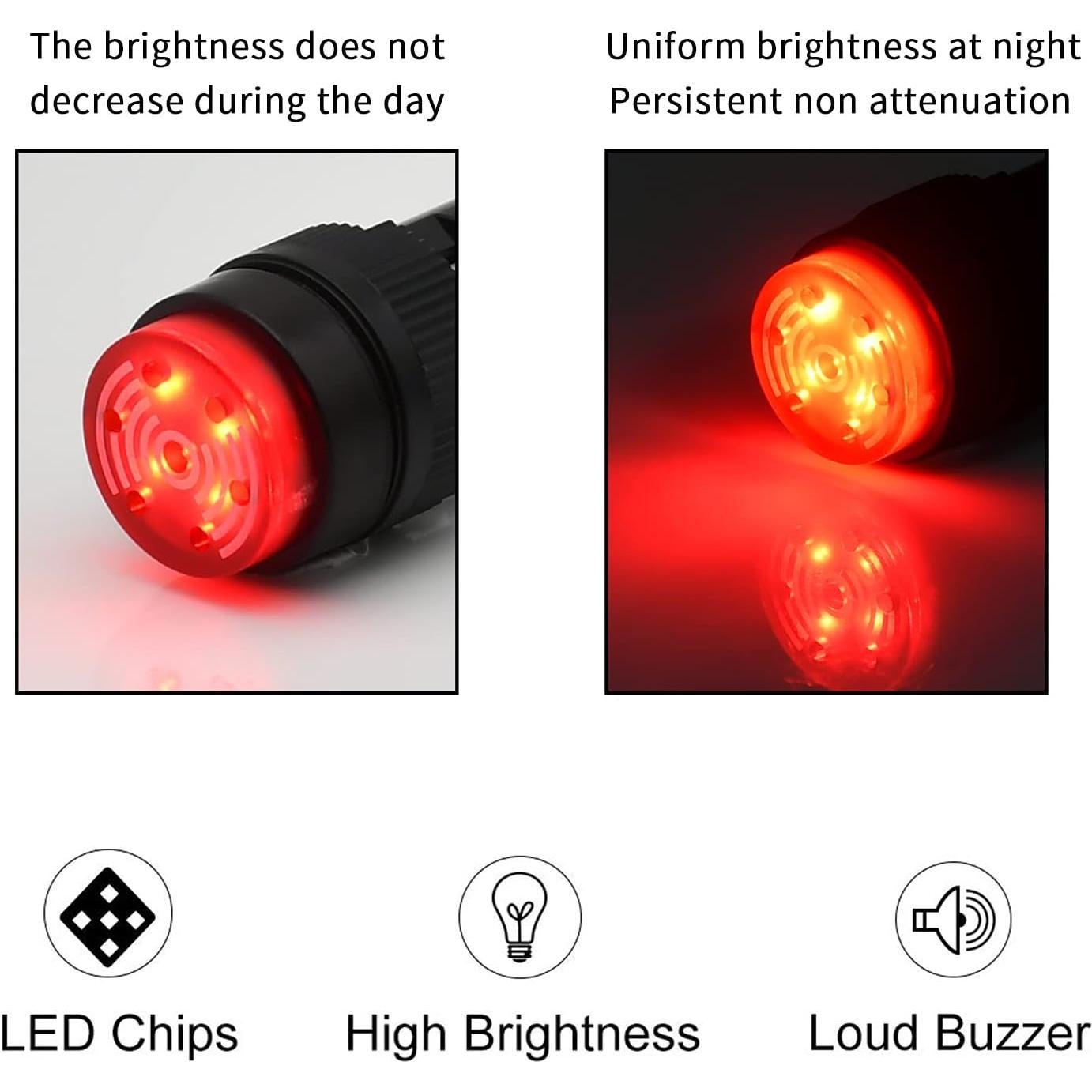 Buzzer 16MM Rojo 12V CC LED ZJWZJH 2Pcs Alarma Panel