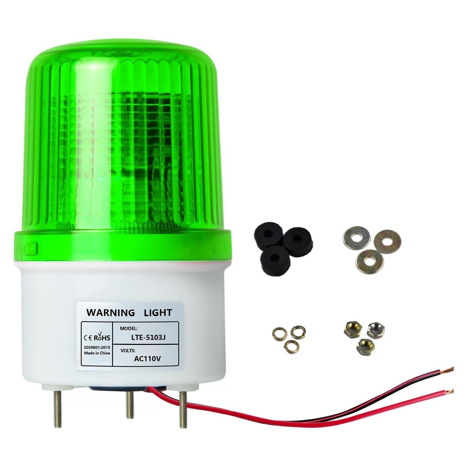 Luz Estroboscópica LED Verde 110V con Sirena 90dB - SLB-5103J