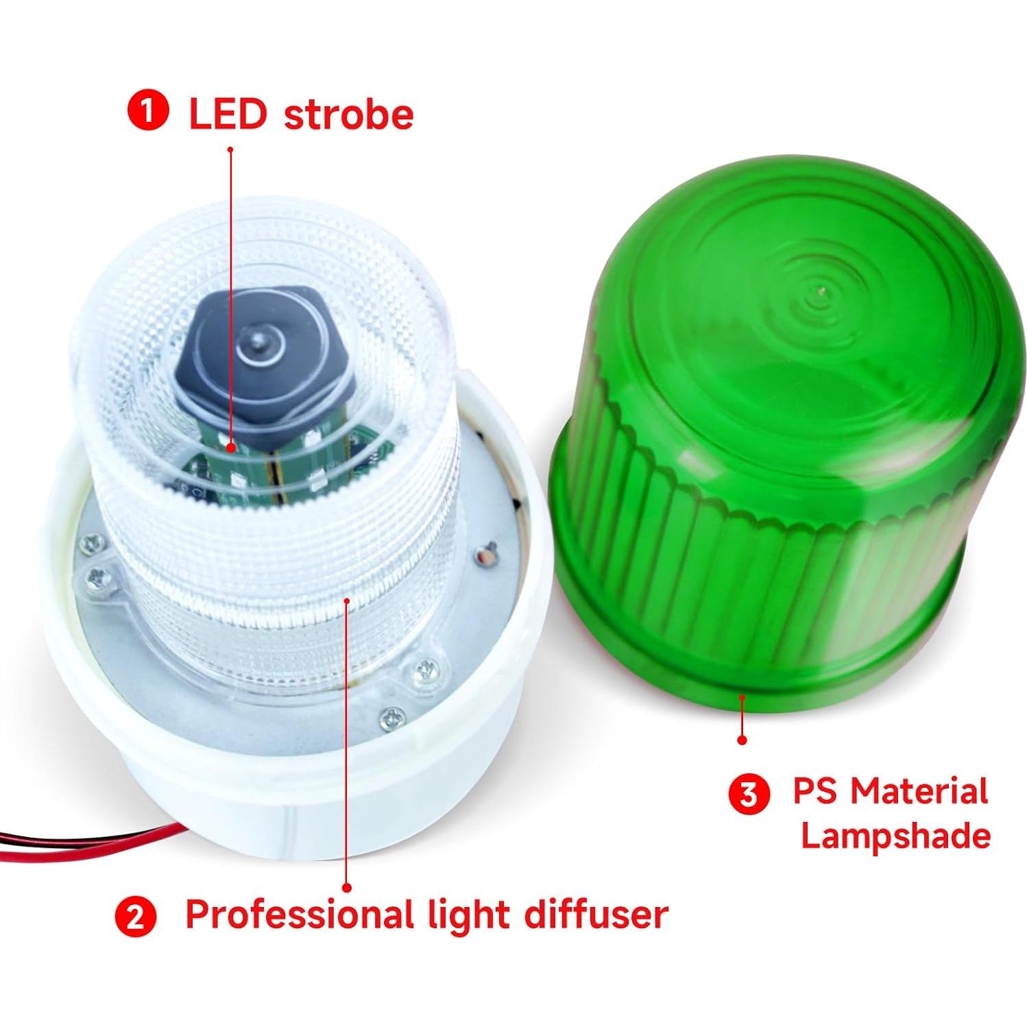 Luz Estroboscópica LED Verde 110V con Sirena 90dB - SLB-5103J