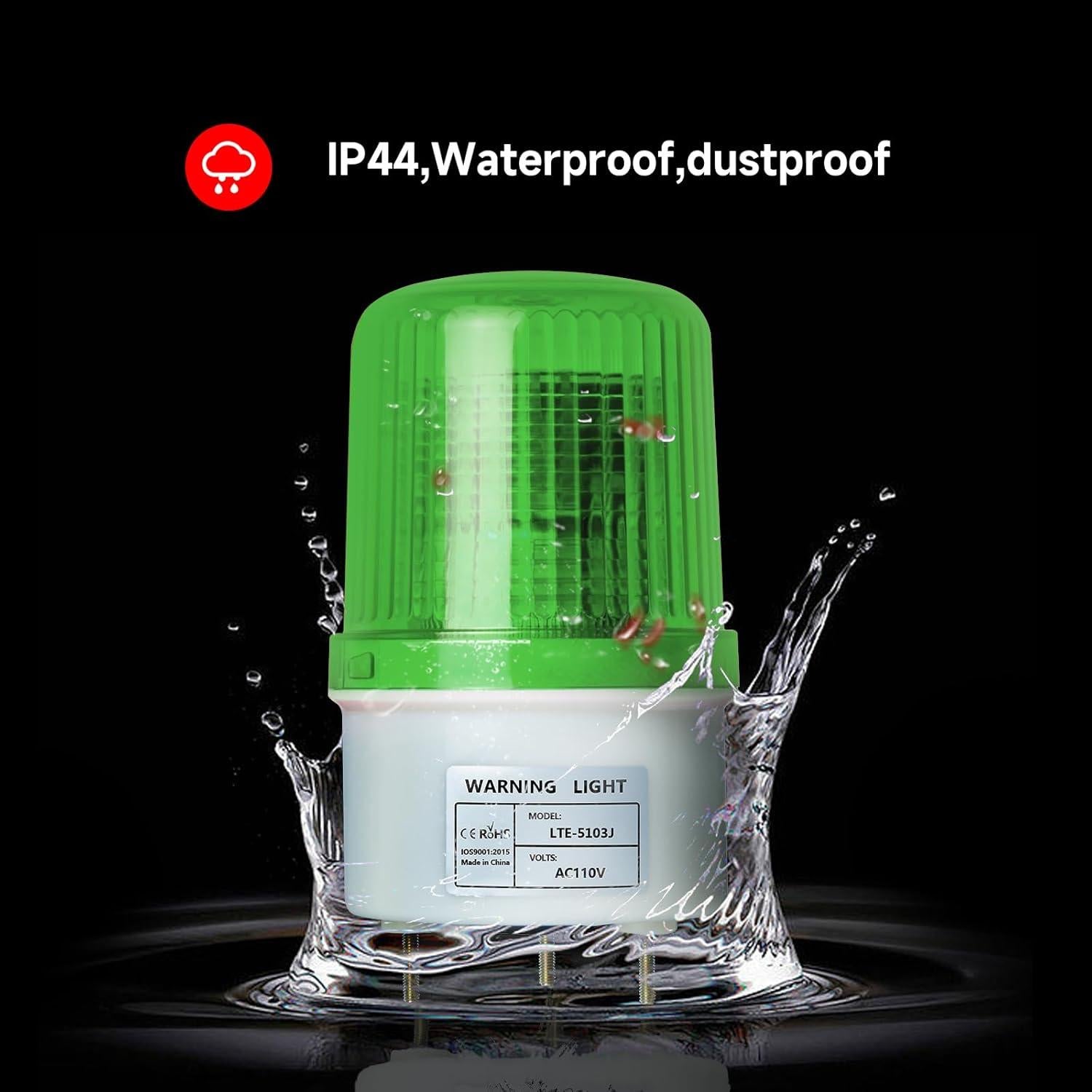 Luz Estroboscópica LED Verde 110V con Sirena 90dB - SLB-5103J