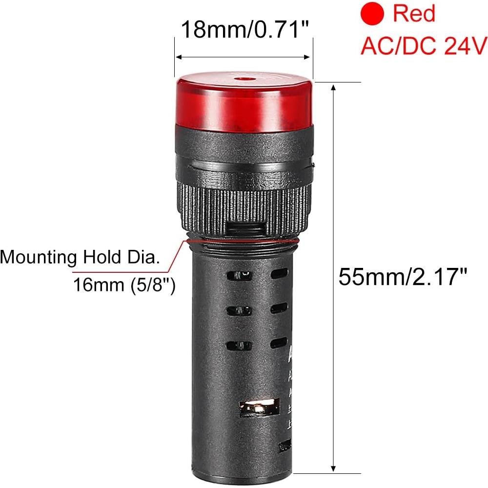 Luz Indicadora LED Roja con Buzzer uxcell 24V 16mm Panel