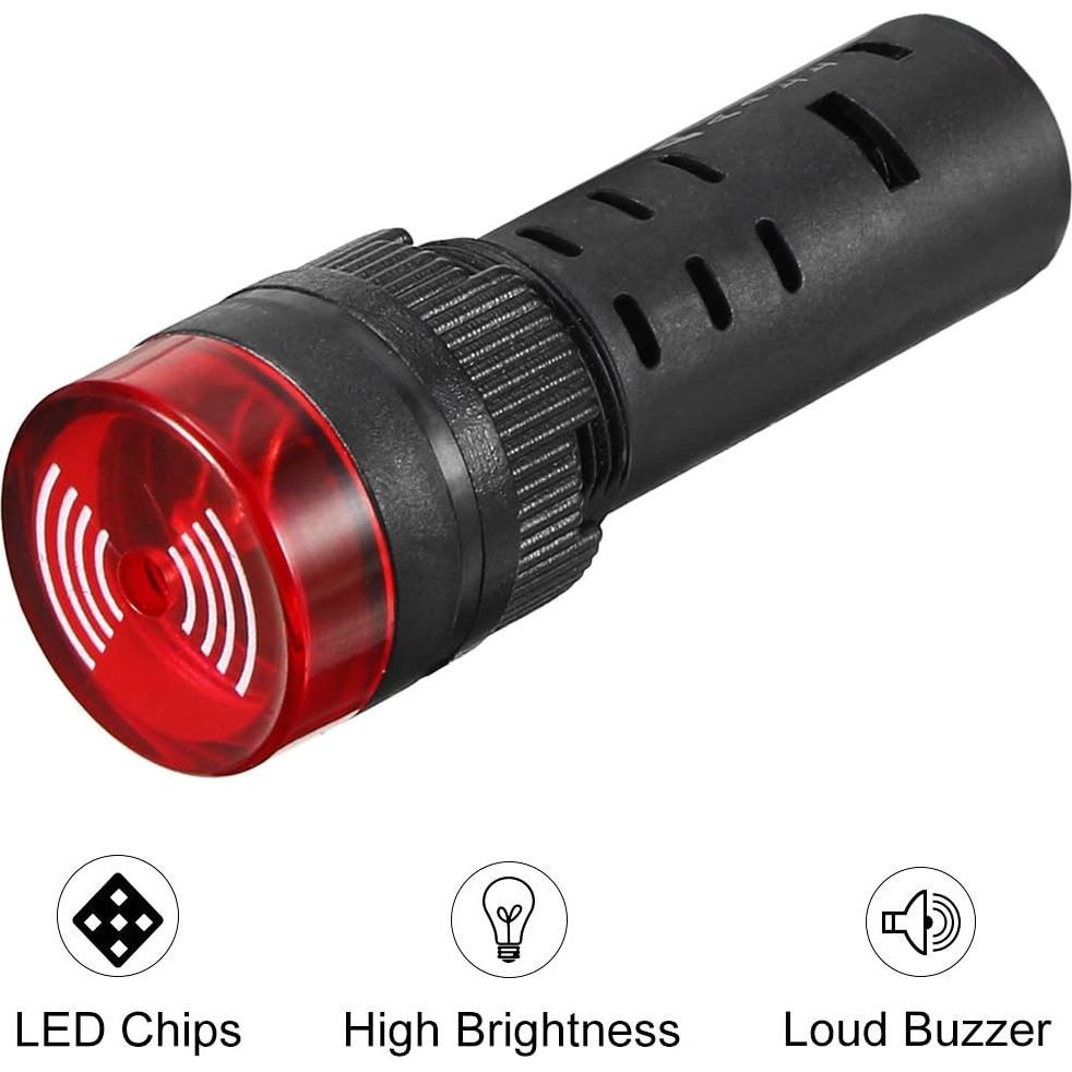 Luz Indicadora LED Roja con Buzzer uxcell 24V 16mm Panel