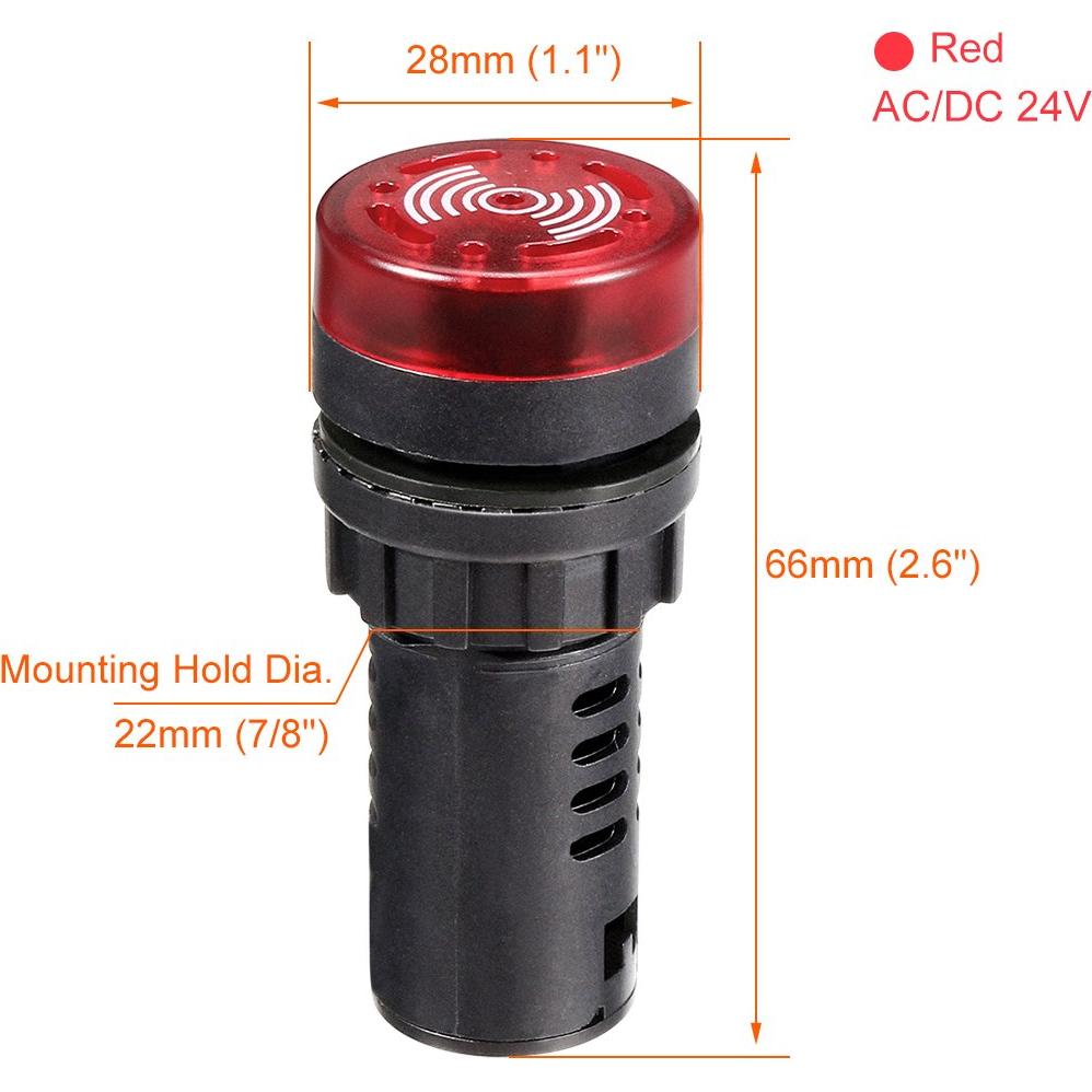 Luces Piloto LED Rojas con Buzzer uxcell 24V 22mm Panel