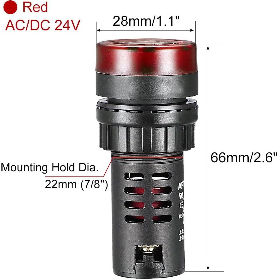 Luz Indicadora LED Roja con Buzzer uxcell 24V 22mm Panel