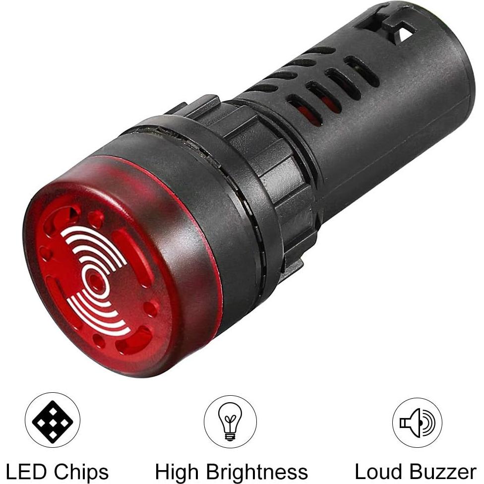 Luz Indicadora LED Roja con Buzzer uxcell 24V 22mm Panel
