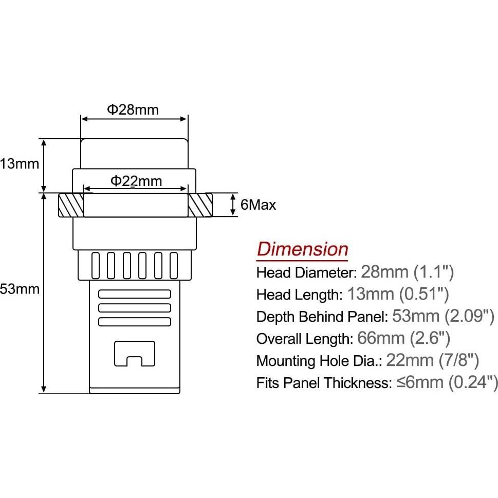 Luz Indicadora LED Roja con Buzzer uxcell 24V 22mm Panel