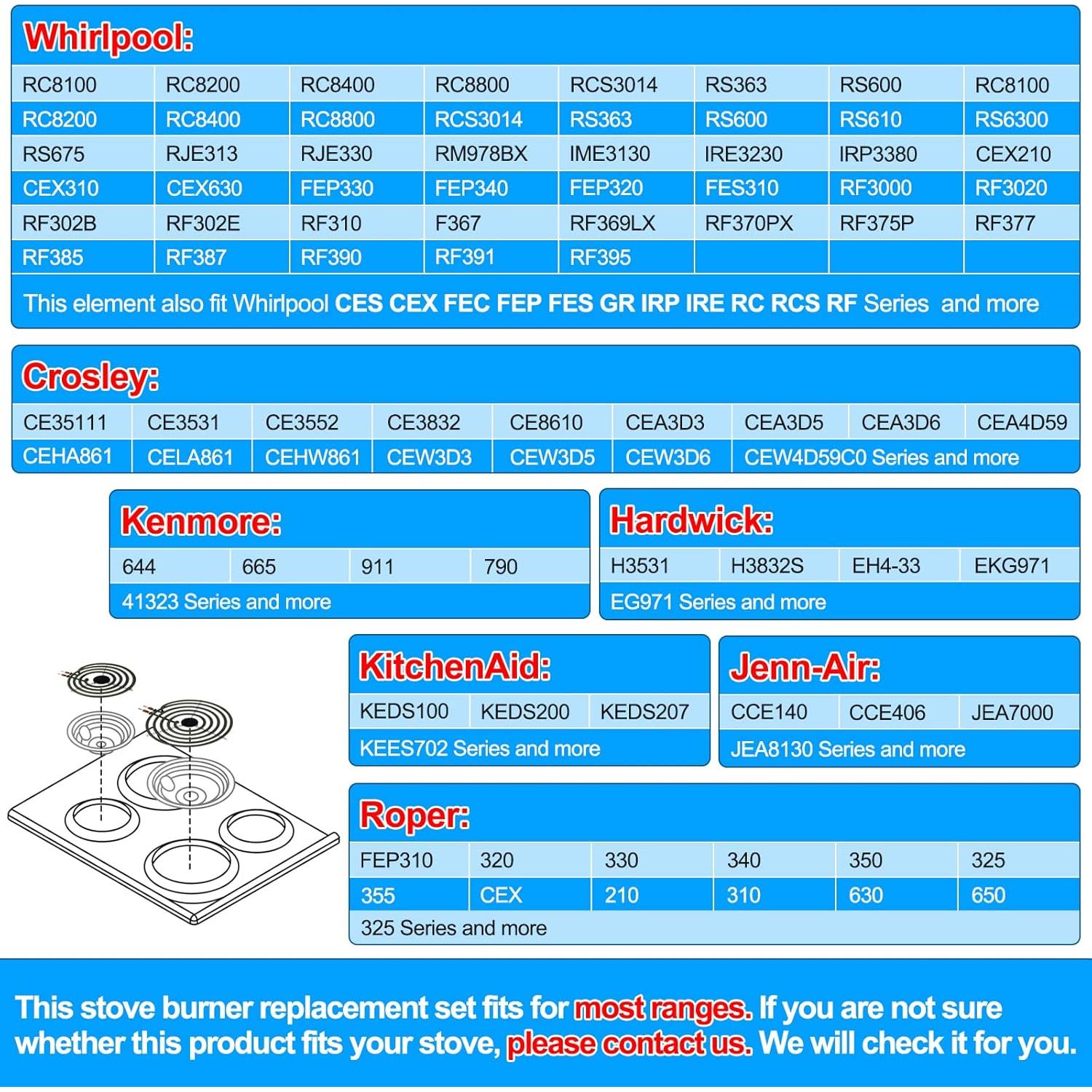 S-Union Elementos de Quemador Eléctrico MP22YA 6" y 8"