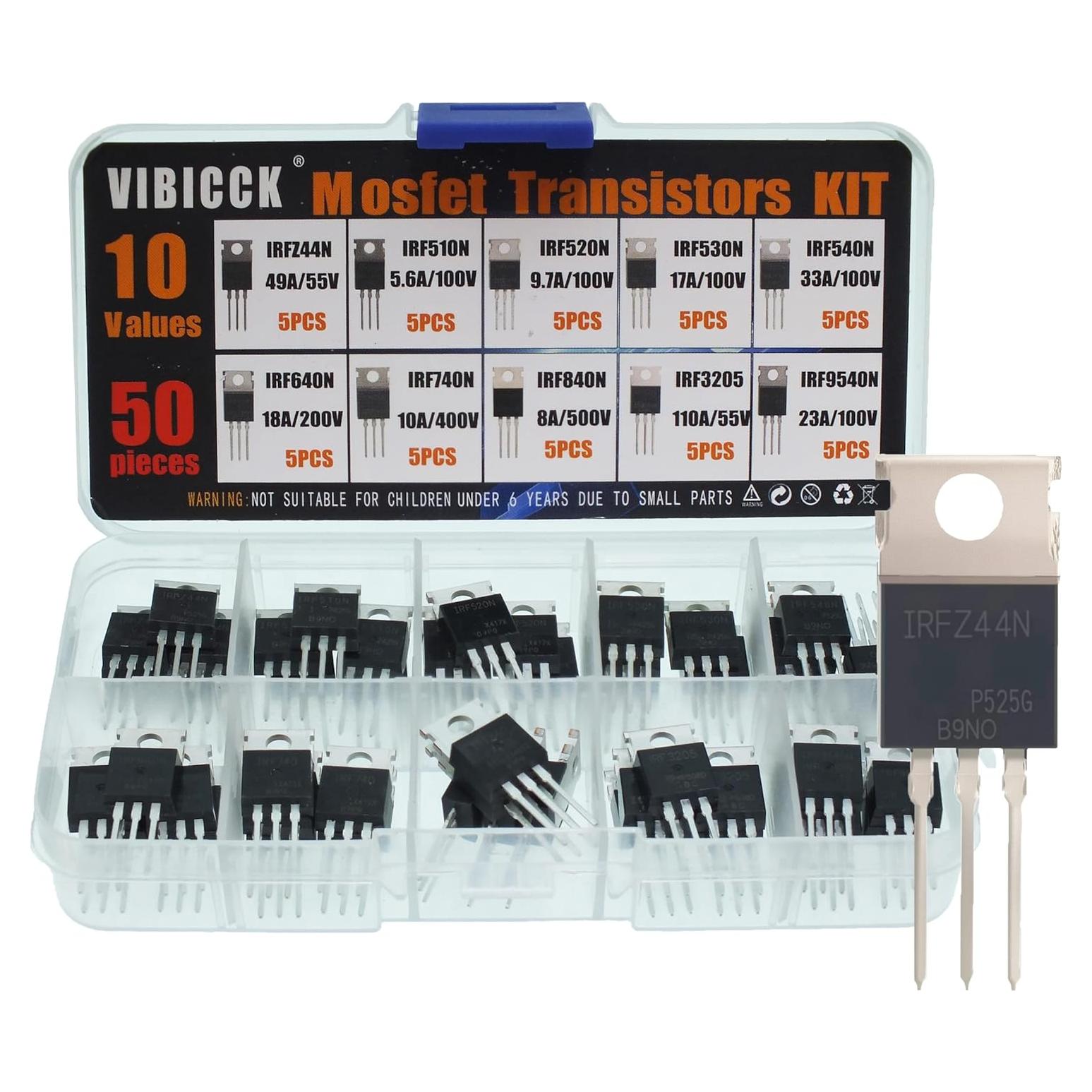 Kit 50 Transistores MOSFET VIBICCK IRFZ44N IRF510N y más